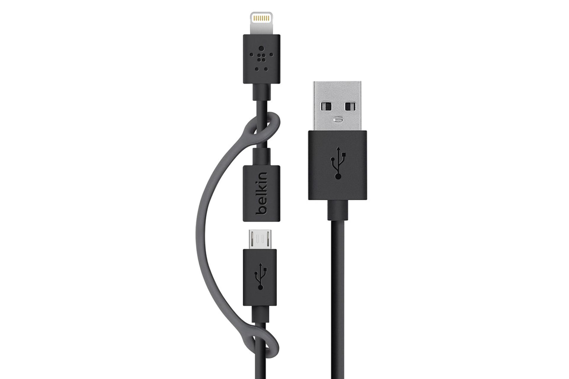 کانکتور کابل شارژ USB بلکین USB به Lightning+Micro-USB مدل F8J080 با طول 0.9 متر