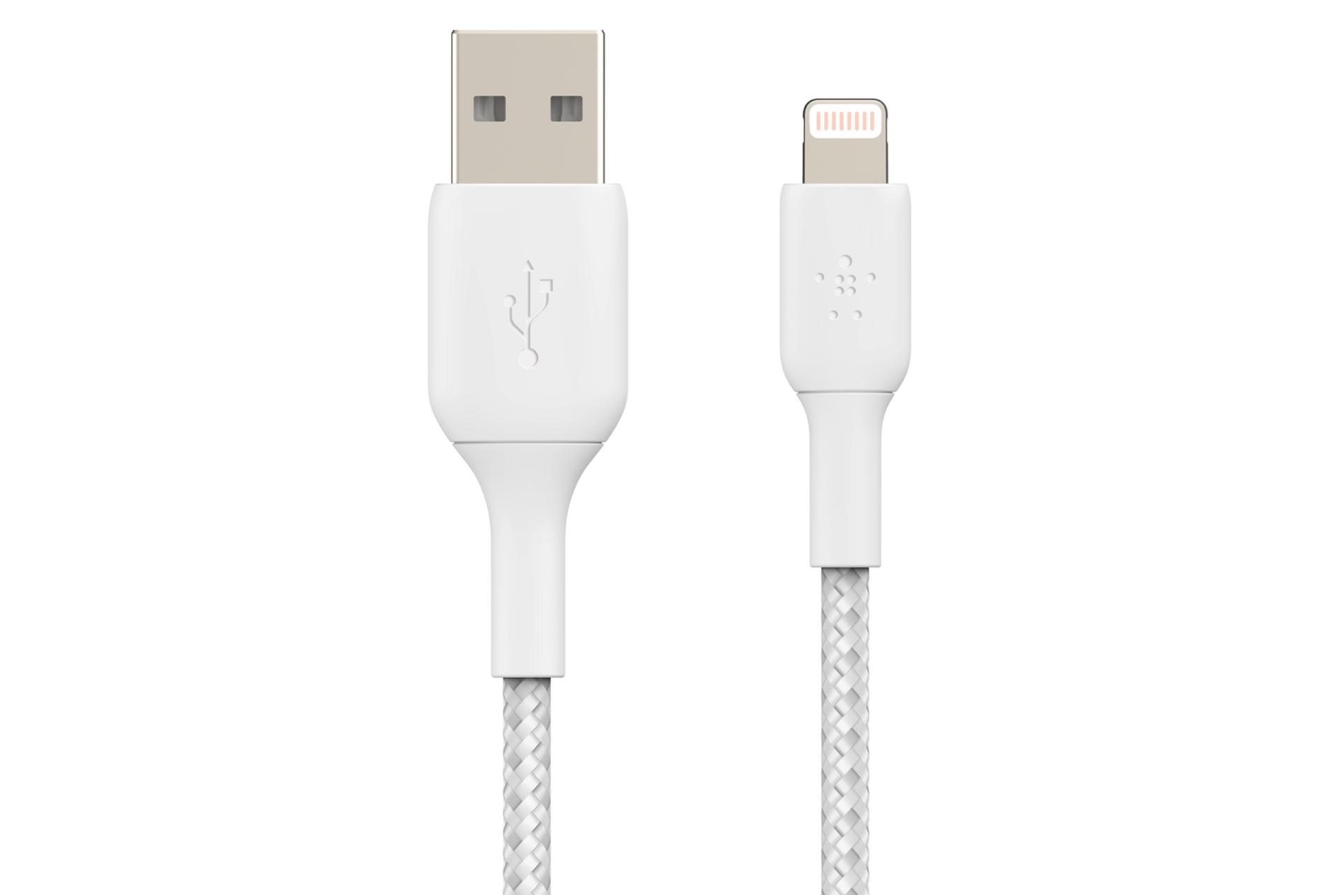 کابل شارژ USB بلکین USB به Lightning مدل BoostCharge Braided CAA002 با طول 2 متر سفید