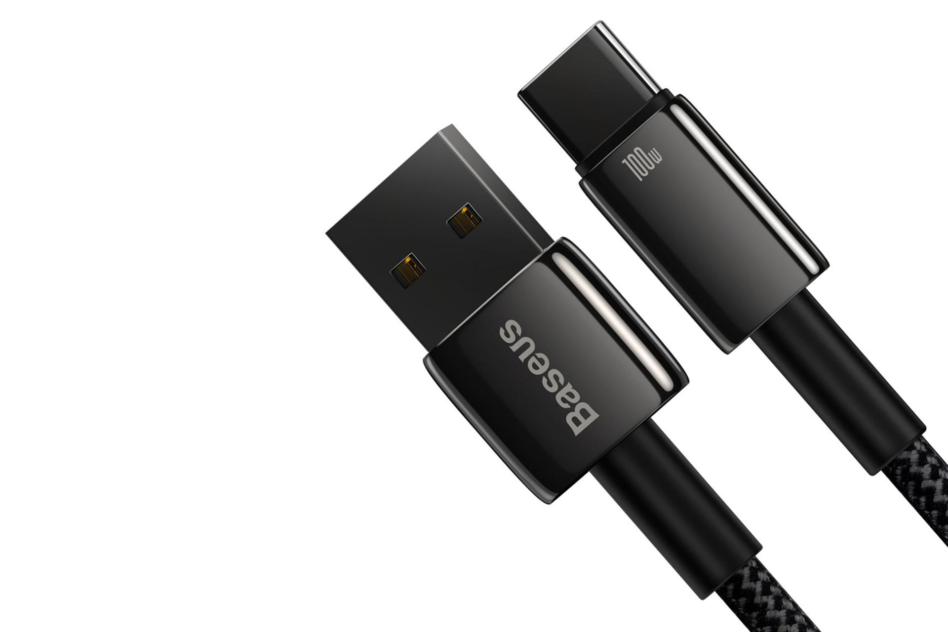 کانکتور کابل شارژ USB باسئوس USB به Type-C مدل Tungsten Gold 100w با طول 2 متر