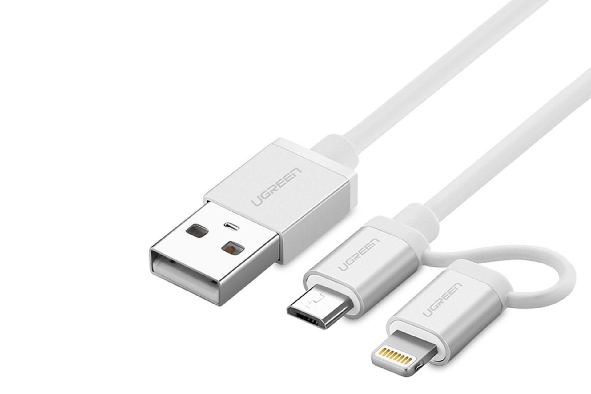کانکتور کابل شارژ USB یوگرین USB به Micro-USB+Lightning مدل US165 با طول 1 متر