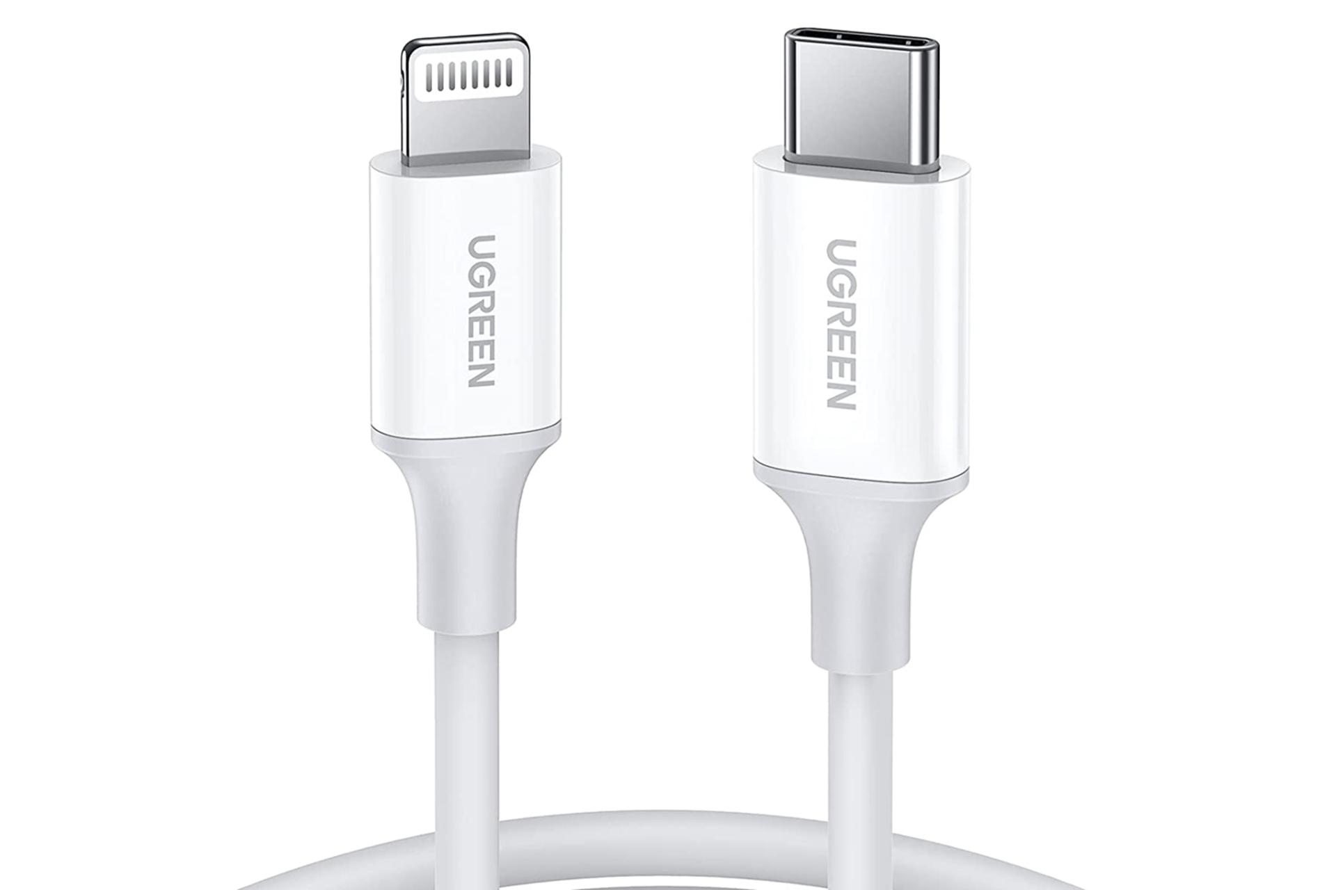 کابل شارژ USB یوگرین Type-C به Lightning مدل US171 با طول 1 متر سفید