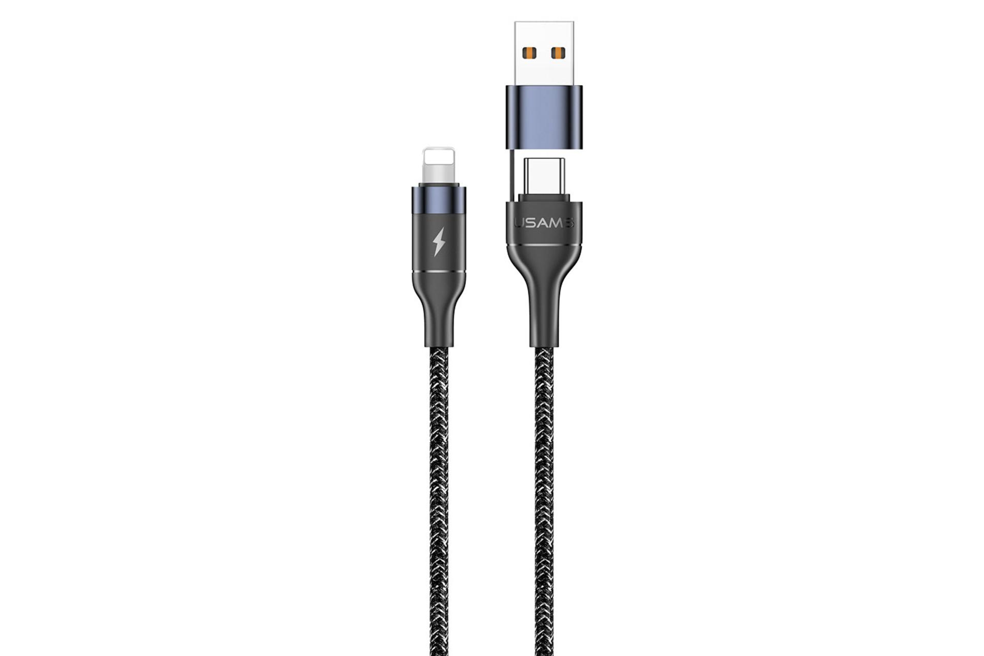 کابل شارژ USB یوسمز Type-A+Type-C به Lightning مدل US-SJ404 U31 با طول 1.2 متر مشکی