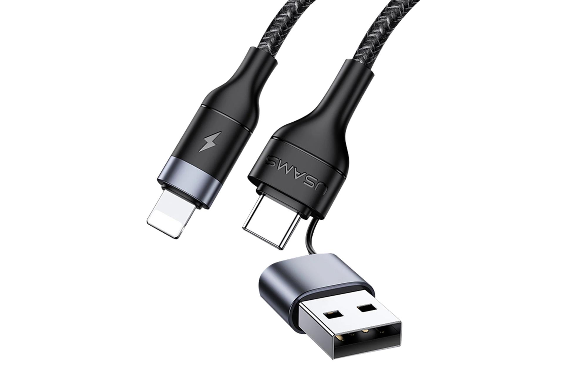 کانکتور کابل شارژ USB یوسمز Type-A+Type-C به Lightning مدل US-SJ404 U31 با طول 1.2 متر