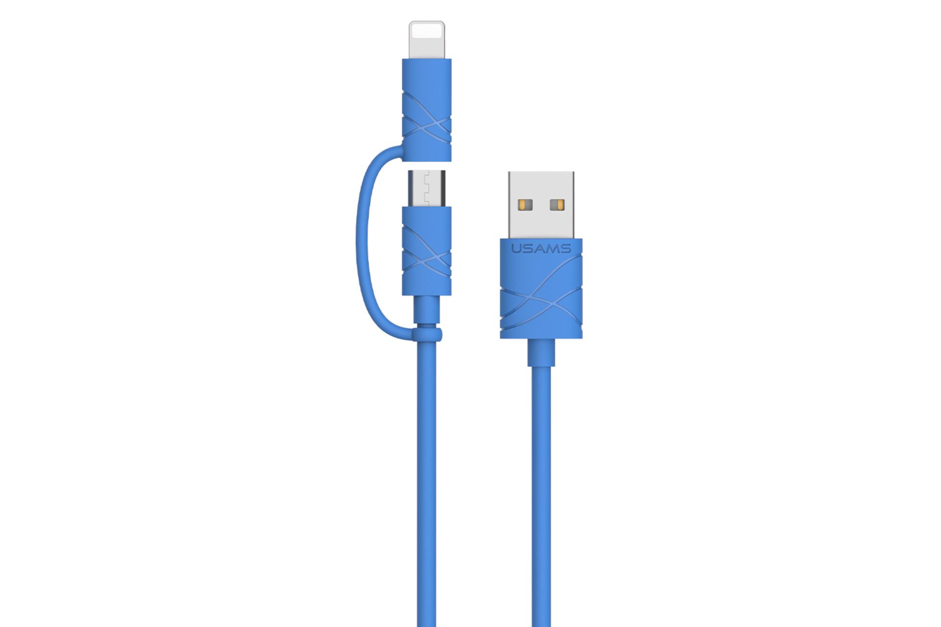 کابل شارژ USB یوسمز Type-A به Micro-USB+Lightning مدل U-GEE US-SJ077 2in1 با طول 1 متر آبی