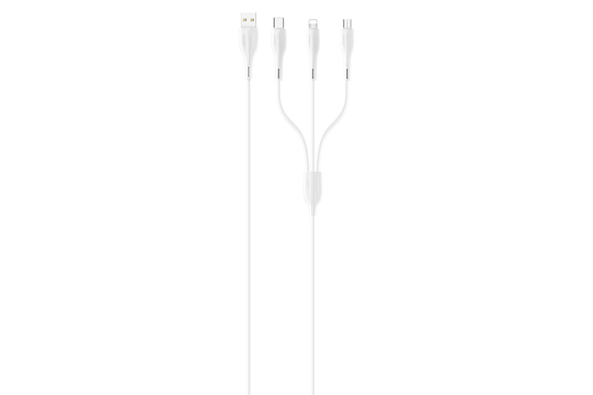 کابل شارژ USB یوسمز Type-A به Type-C+Micro-USB+Lightning مدل US-SJ374 U38 3in1 با طول 1 متر سفید