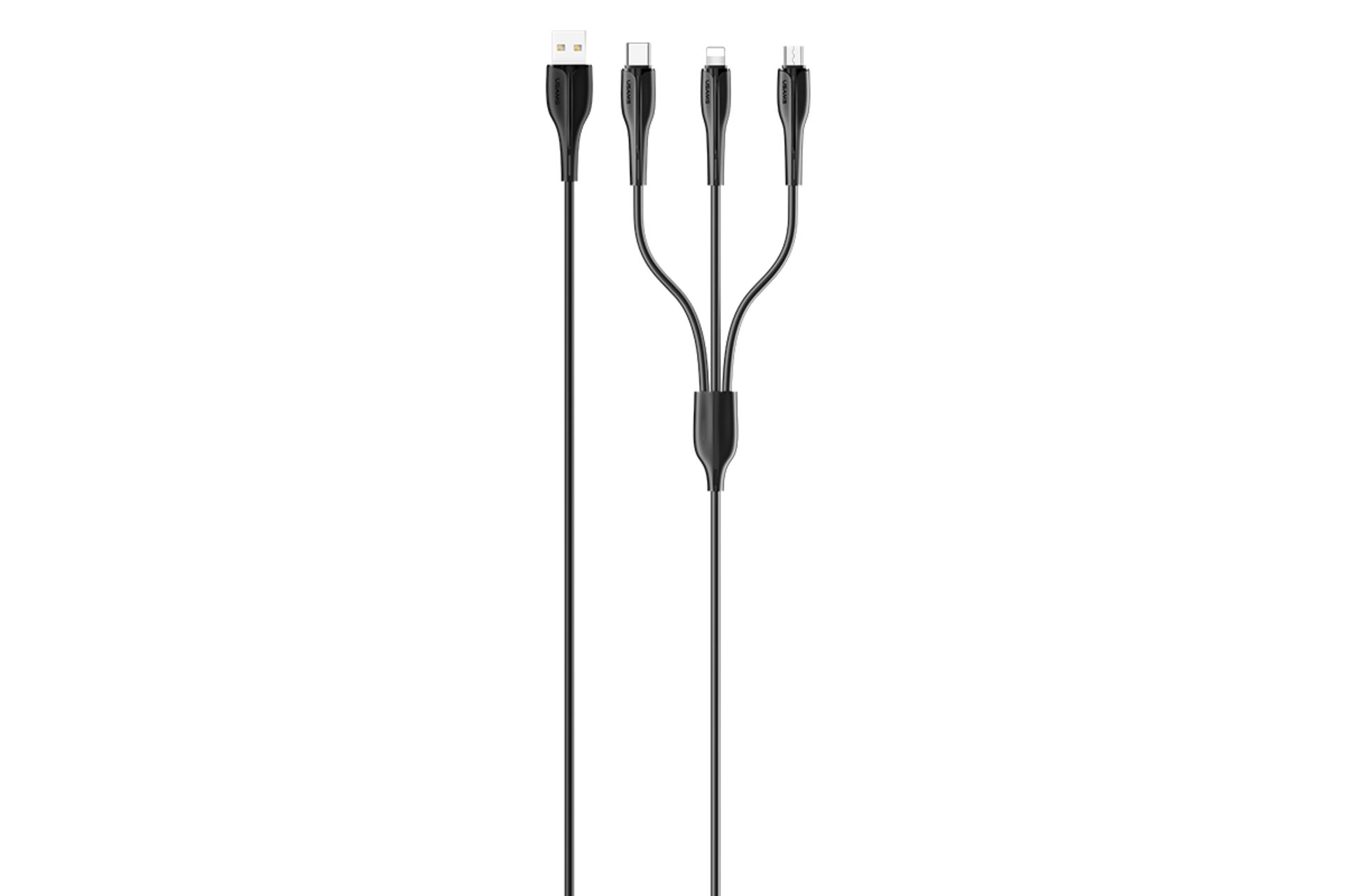 کابل شارژ USB یوسمز Type-A به Type-C+Micro-USB+Lightning مدل US-SJ374 U38 3in1 با طول 1 متر مشکی