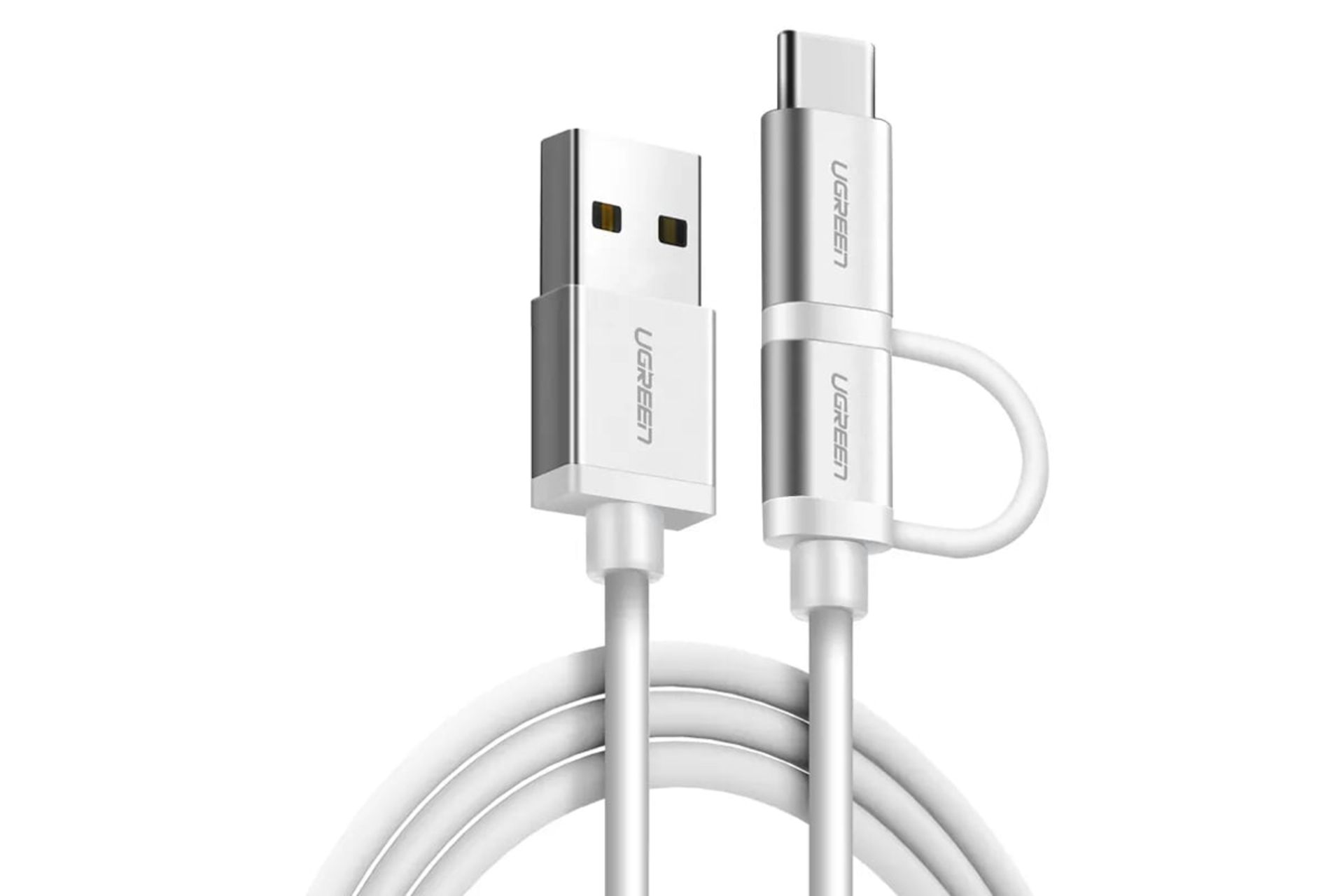 کابل شارژ USB یوگرین USB به Micro-USB+Type-C مدل US177 با طول 1.5 متر نقره ای