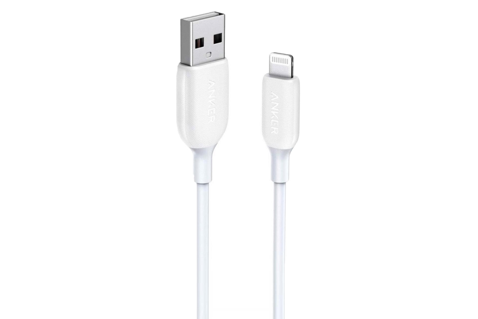 کابل شارژ USB انکر USB به Lightning مدل A8812 PowerLine III با طول 0.9 متر سفید