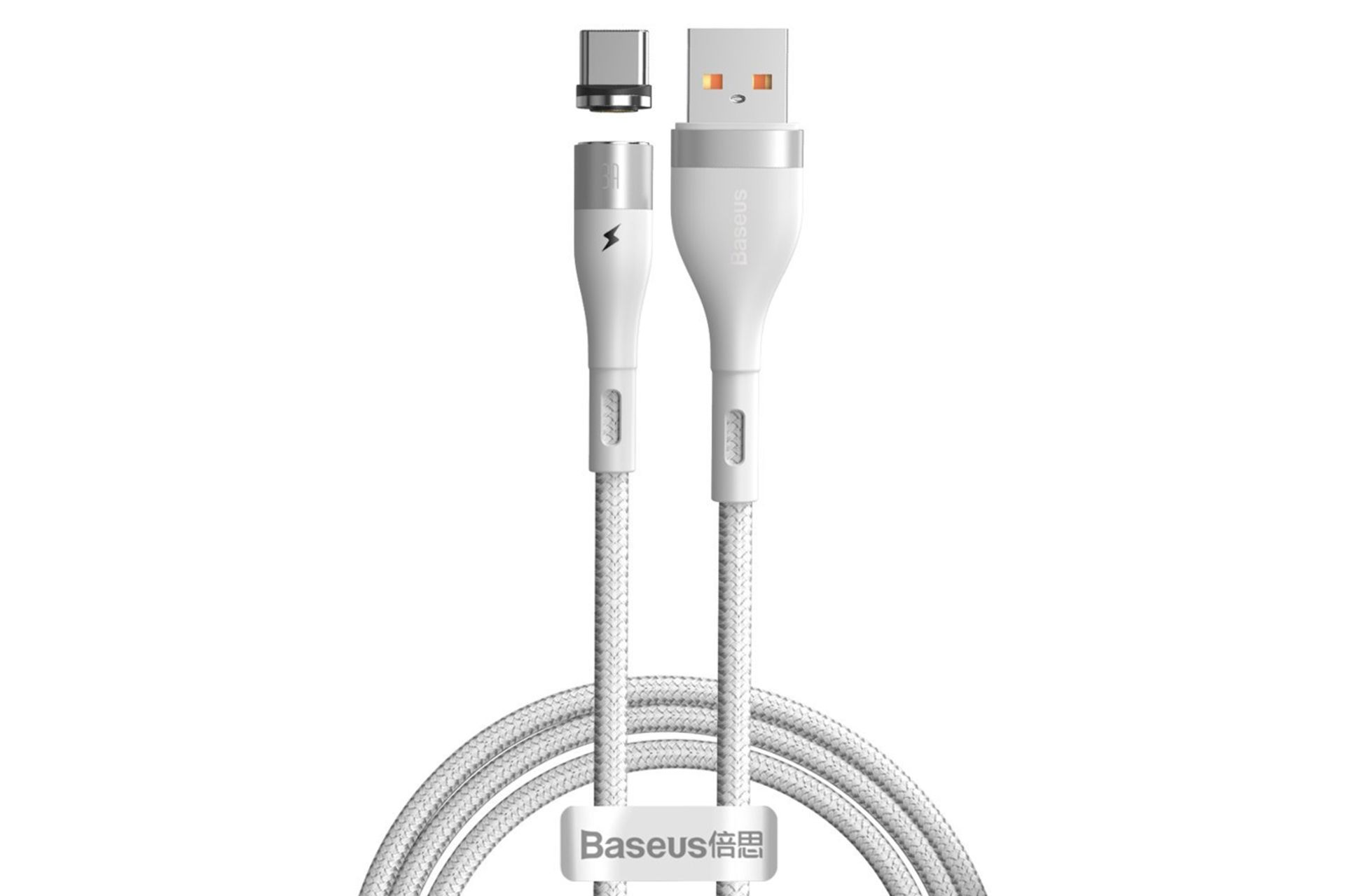 کابل شارژ USB باسئوس USB به Lightning مدل Zinc Magnetic 3A با طول 1 متر سفید