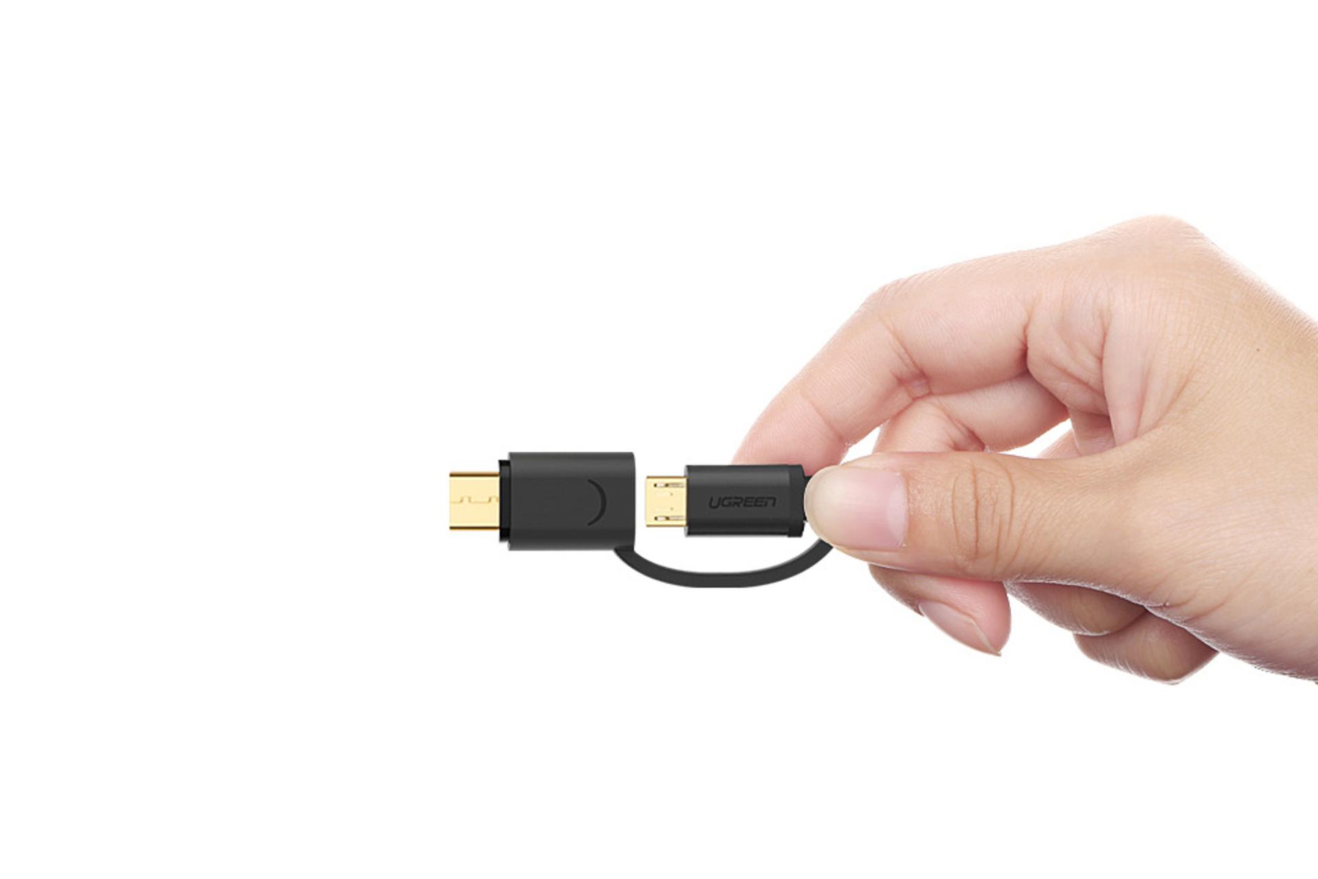 ابعاد کابل شارژ USB یوگرین USB به Micro-USB+Type-C مدل US142 با طول 1 متر