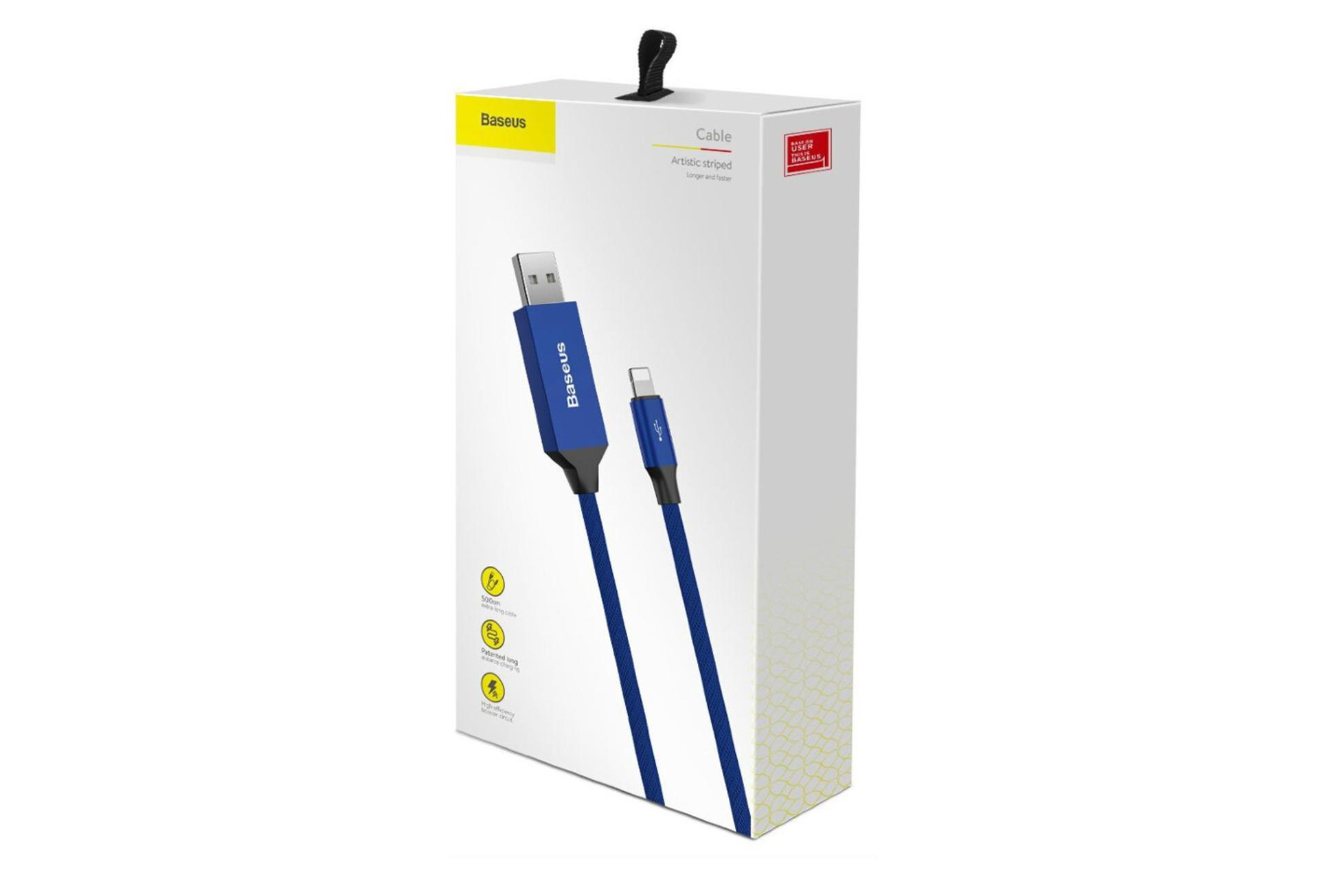 جعبه کابل شارژ USB باسئوس USB به Lightning مدل Artistic striped با طول 5 متر