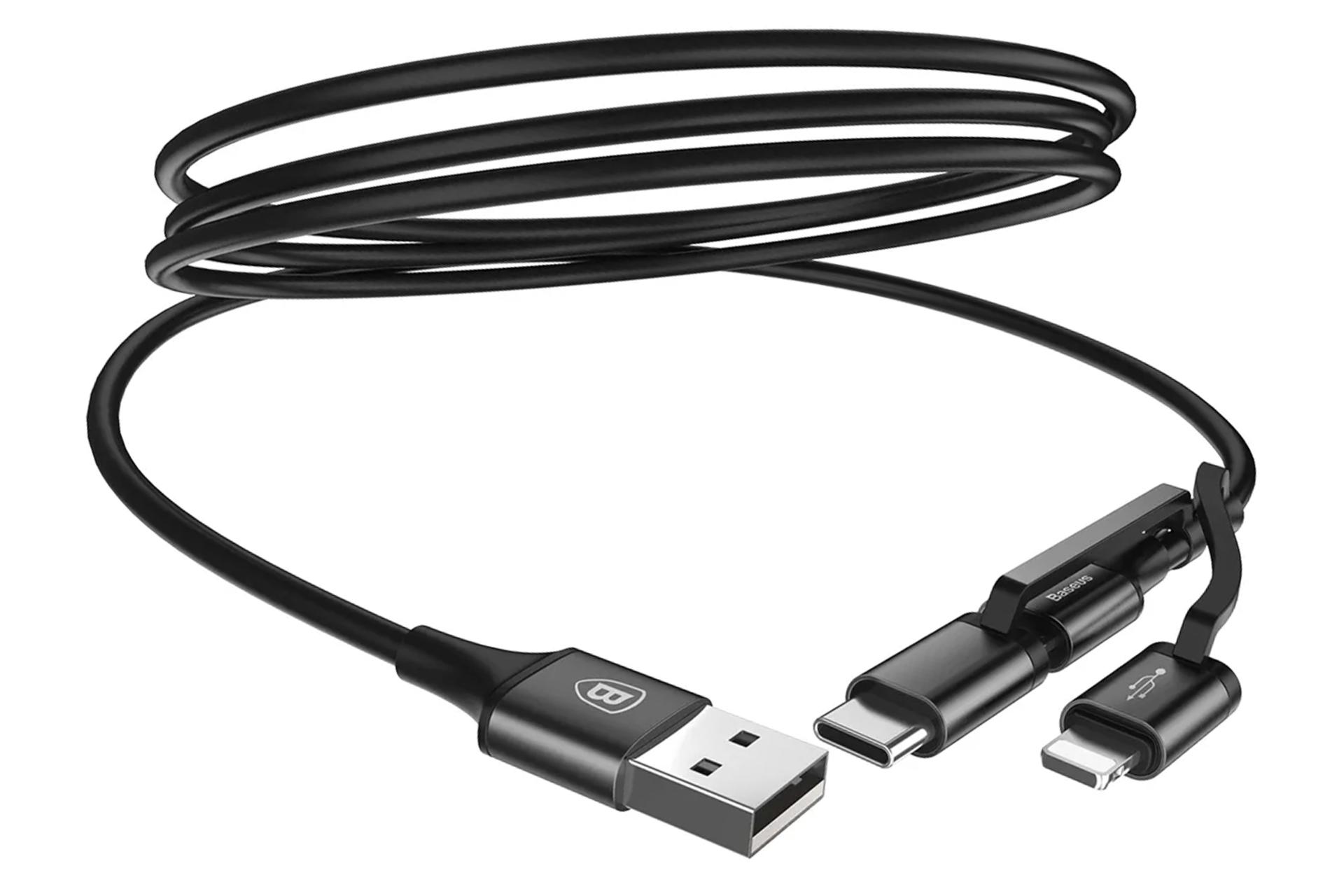 کابل شارژ USB باسئوس USB به Type-C+Micro-USB+Lightning مدل Excellent 3-in-1 با طول 1.2 متر مشکی