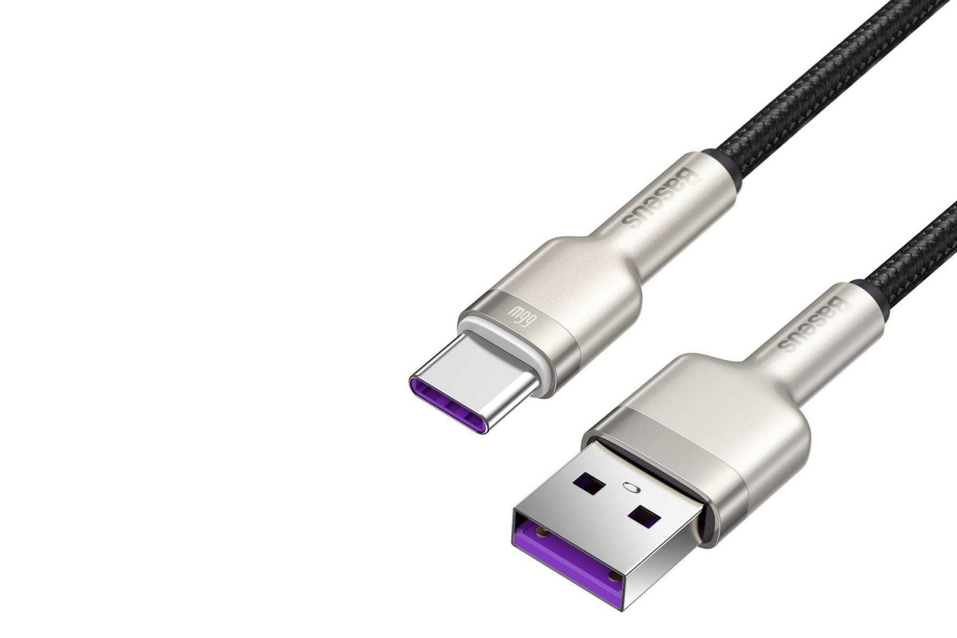 کانکتور کابل شارژ USB باسئوس USB به Type-C مدل Cafule Metal 66w با طول 0.25 متر