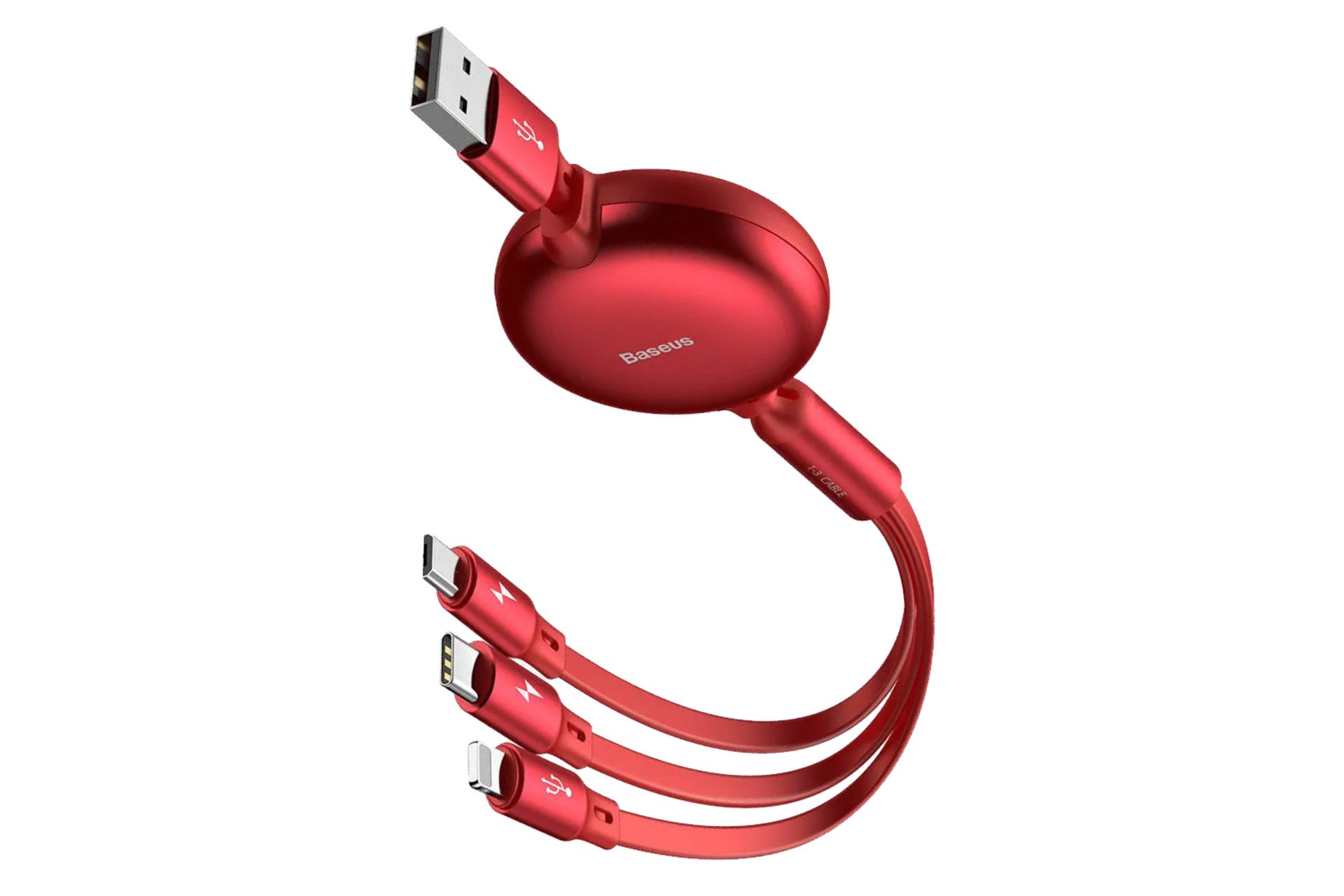 کابل شارژ USB باسئوس USB به Type-C+Micro-USB+Lightning مدل Little Octopus 3-in-1 adjustable با طول 1.2 متر قرمز