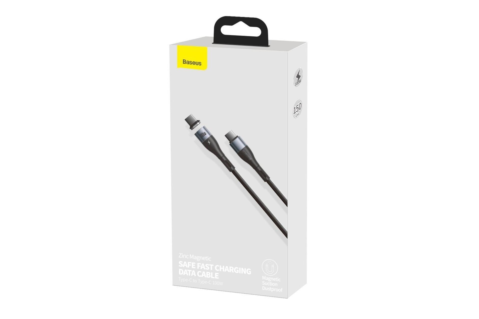 جعبه کابل شارژ USB باسئوس Type-C به Type-C مدل Zinc Magnetic 100w با طول 1.5 متر