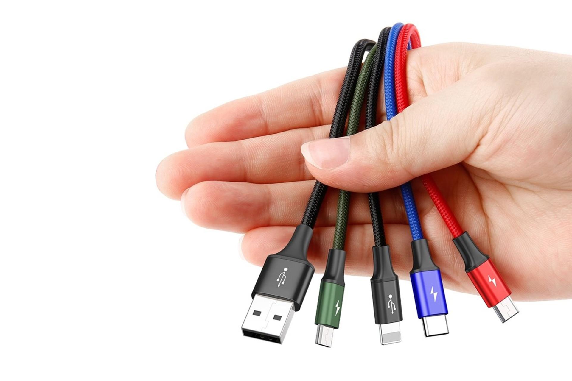 کانکتور کابل شارژ USB باسئوس USB به Type-C+2xMicro-USB+Lightning مدل Rapid با طول 1.2 متر