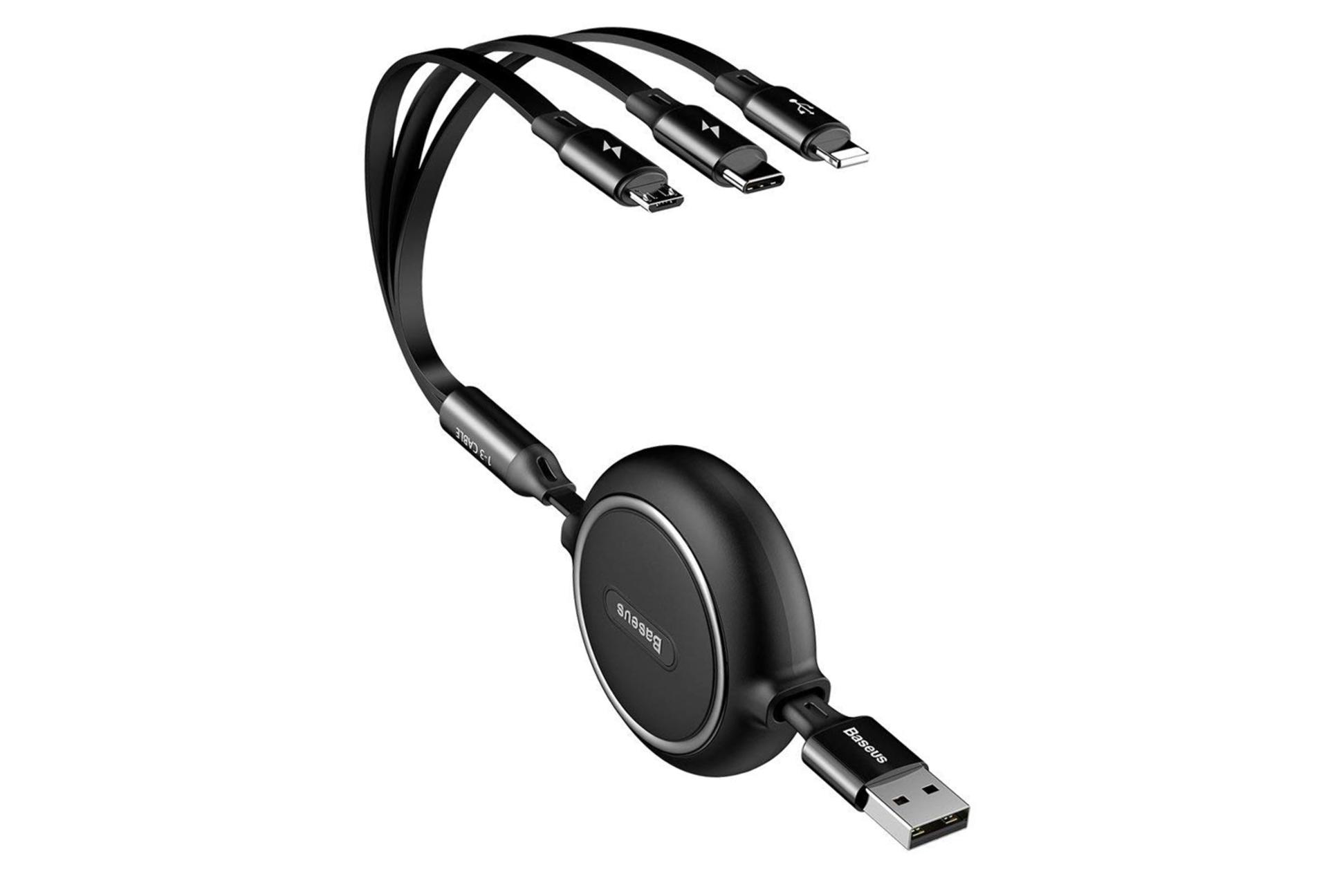 کانکتور کابل شارژ USB باسئوس USB به Type-C+Micro-USB+Lightning مدل Golden Loop با طول 1.2 متر