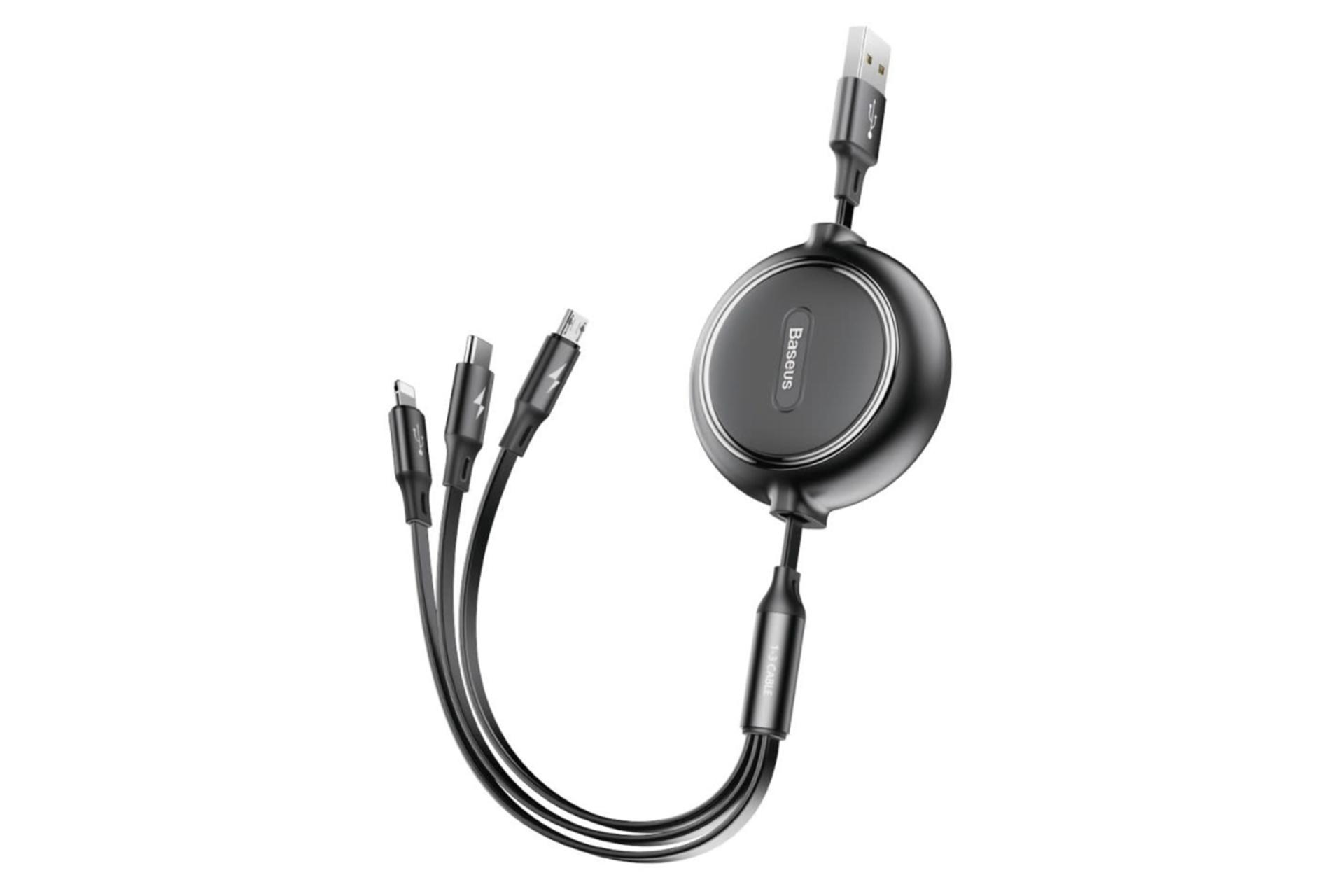 کابل شارژ USB باسئوس USB به Type-C+Micro-USB+Lightning مدل Golden Loop با طول 1.2 متر مشکی