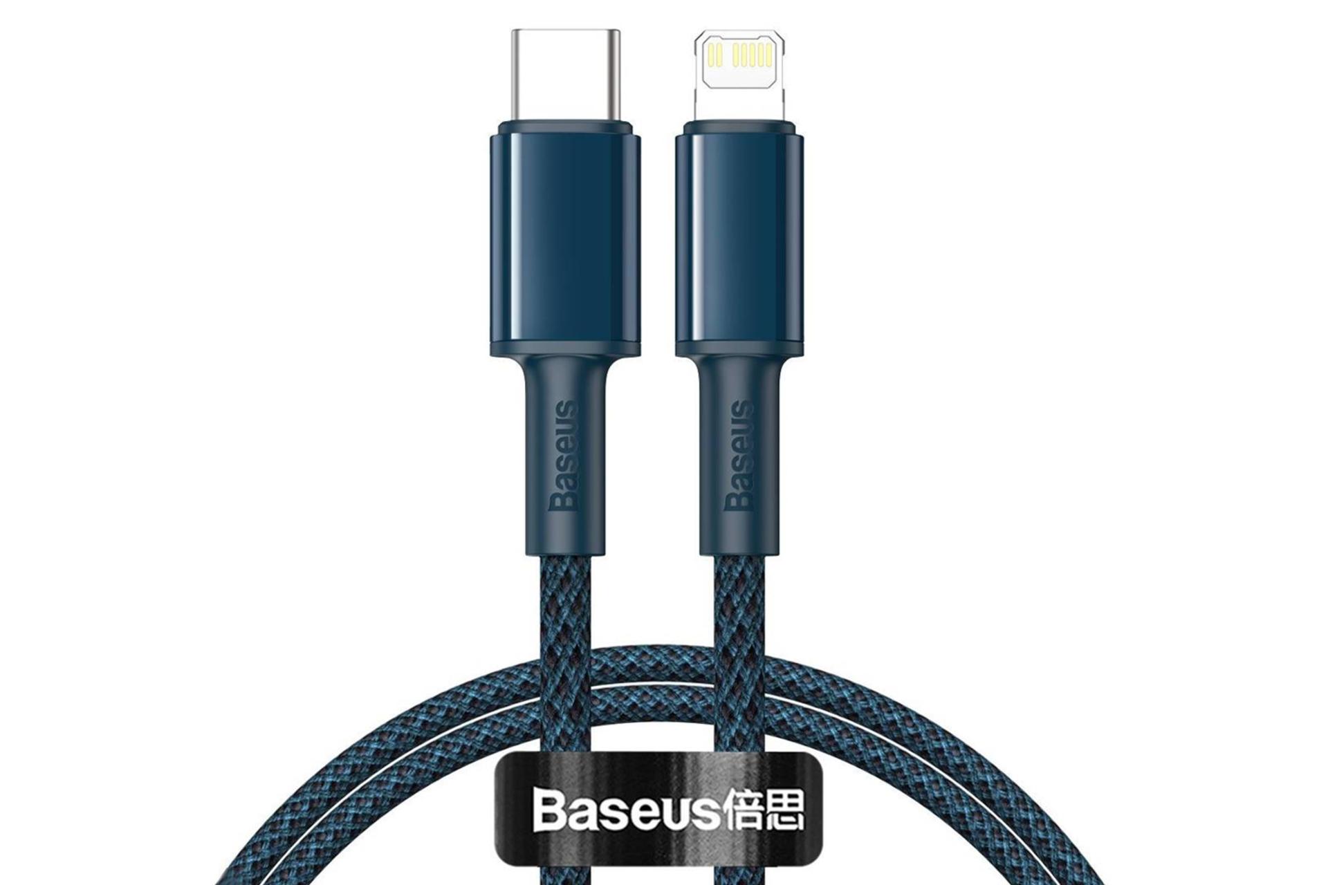 مرجع متخصصين ايران كابل شارژ USB باسئوس Type-C به Lightning مدل High Density Braided 20w با طول 1 متر آبي