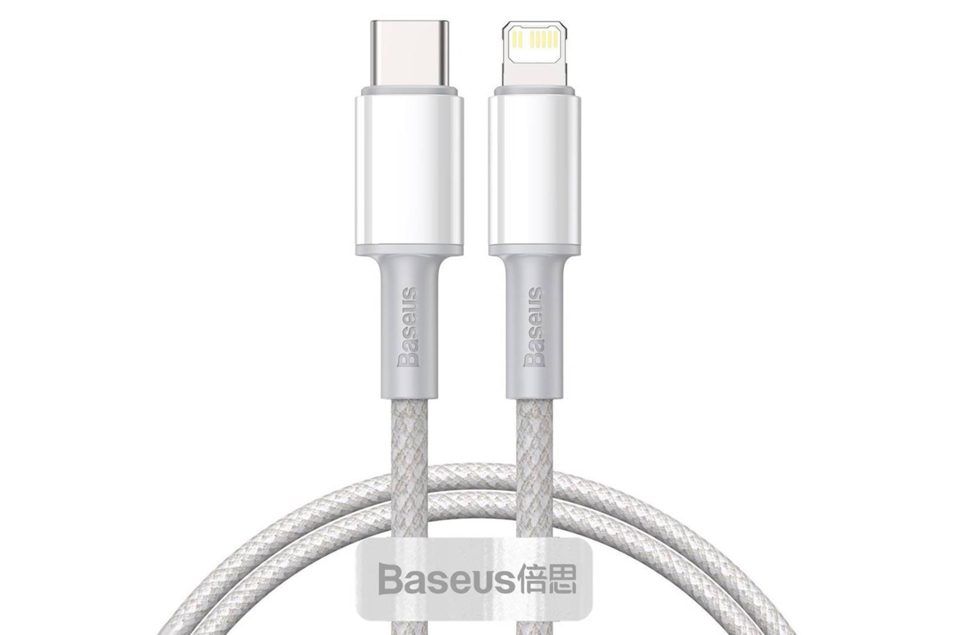 کابل شارژ USB باسئوس Type-C به Lightning مدل High Density Braided 20w با طول 1 متر سفید