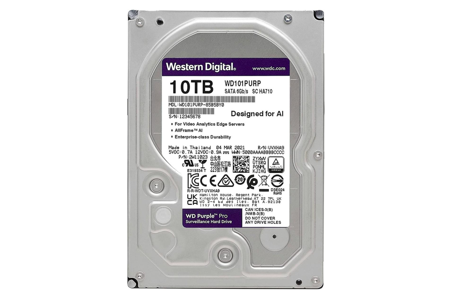 نمای پشت هارد دیسک وسترن دیجیتال Purple Pro WD101PURP ظرفیت 10 ترابایت