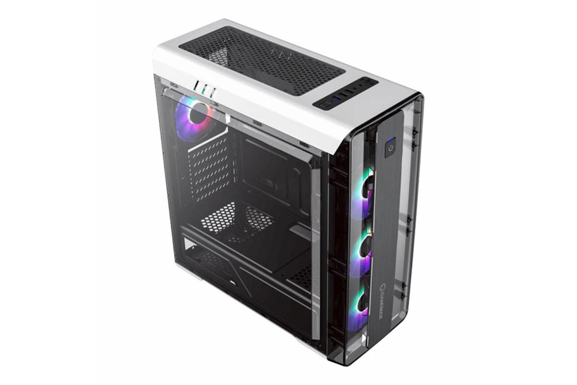 نمای نیم رخ جلو، بالا و سمت چپ کیس کامپیوتر گیم مکس MoonLight FRGB رنگ سفید