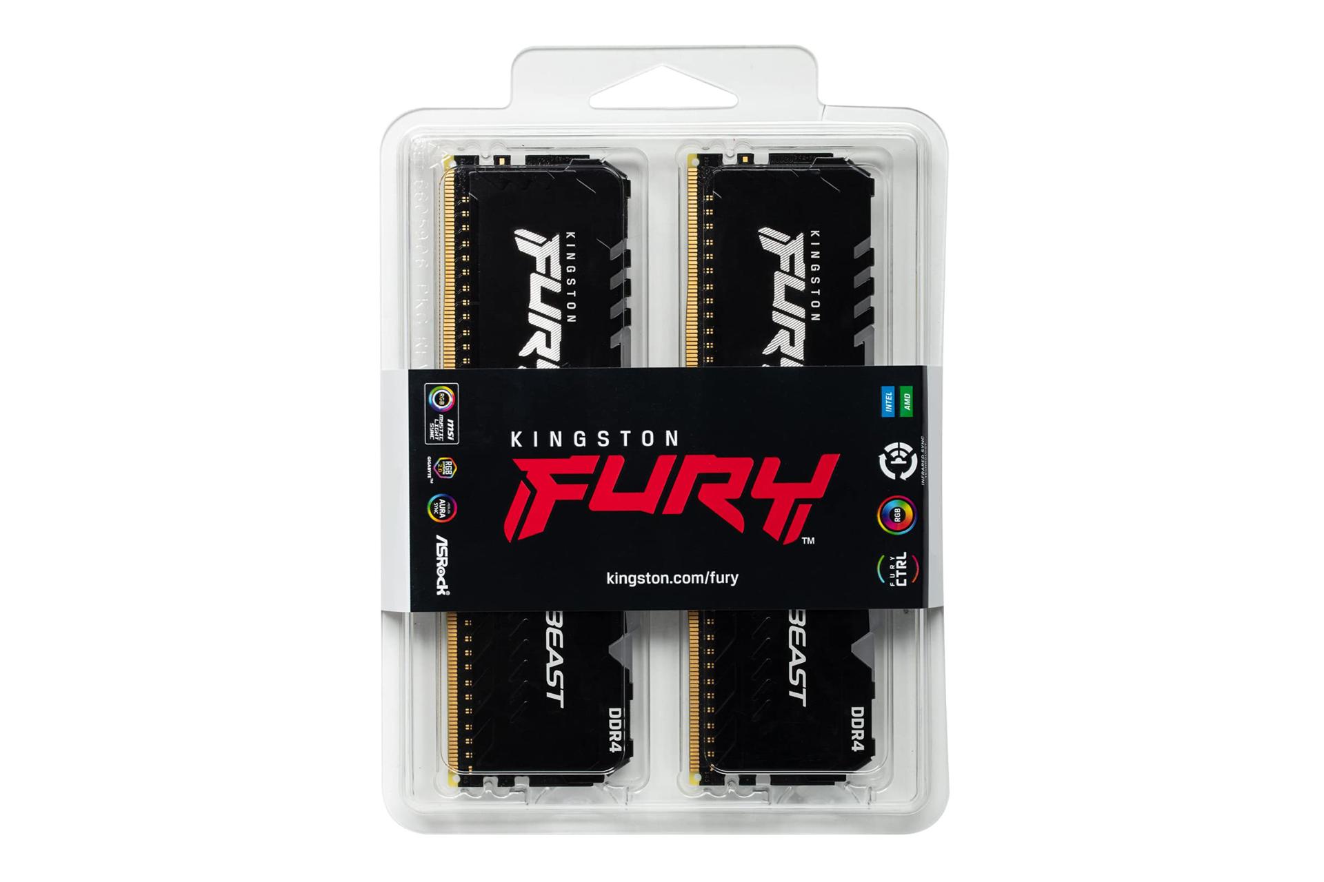 رم هایپر ایکس Fury Beast RGB ظرفیت 32 گیگابایت (2x16) از نوع DDR4-3200 بسته بندی