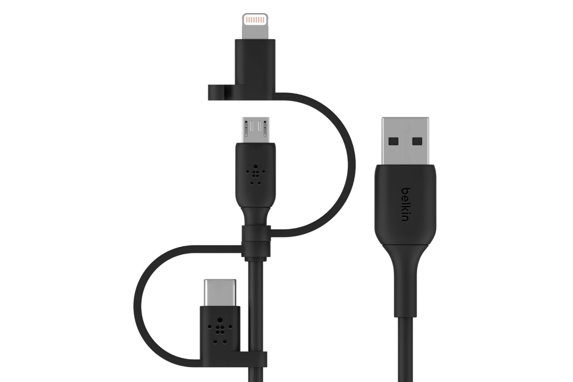 کابل شارژ USB بلکین USB به Type-C+Micro-USB+Lightning مدل BoostCharge Universal CAC001 با طول 1 متر مشکی