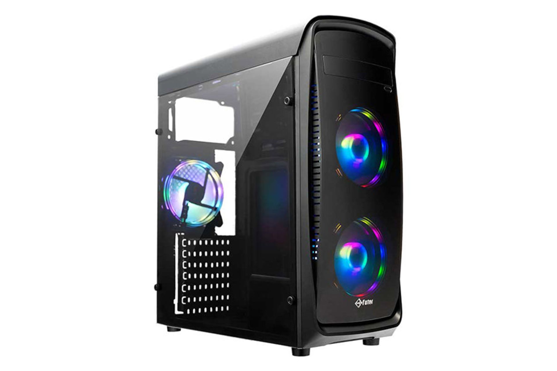 نمای نیم رخ جلو و پنل شیشه‌ای سمت چپ کیس کامپیوتر فاطر مدل FG-510S