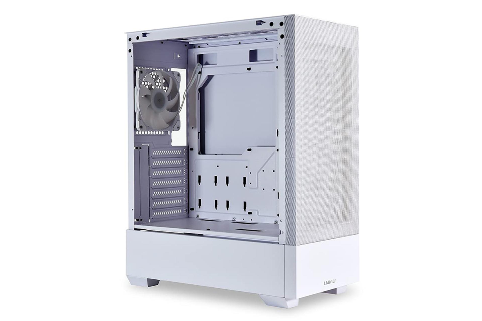 نمای نیم رخ جلو و داخل سمت چپ کیس کامپیوتر لیان لی LANCOOL 205 MESH