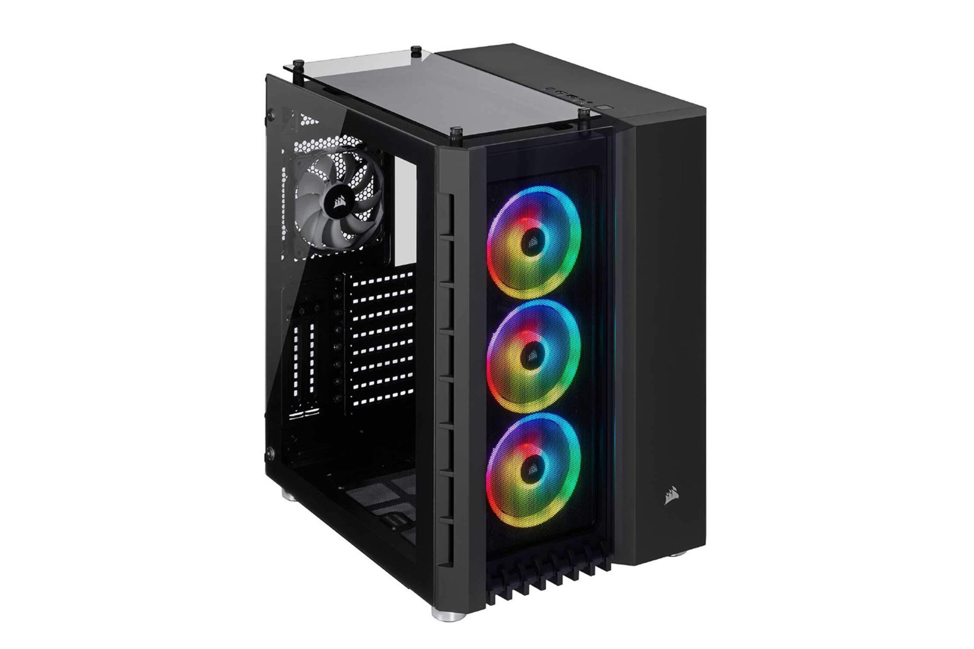 نمای نیم رخ جلو و سمت چپ کیس کامپیوتر کورسیر Crystal Series 680X RGB ATX