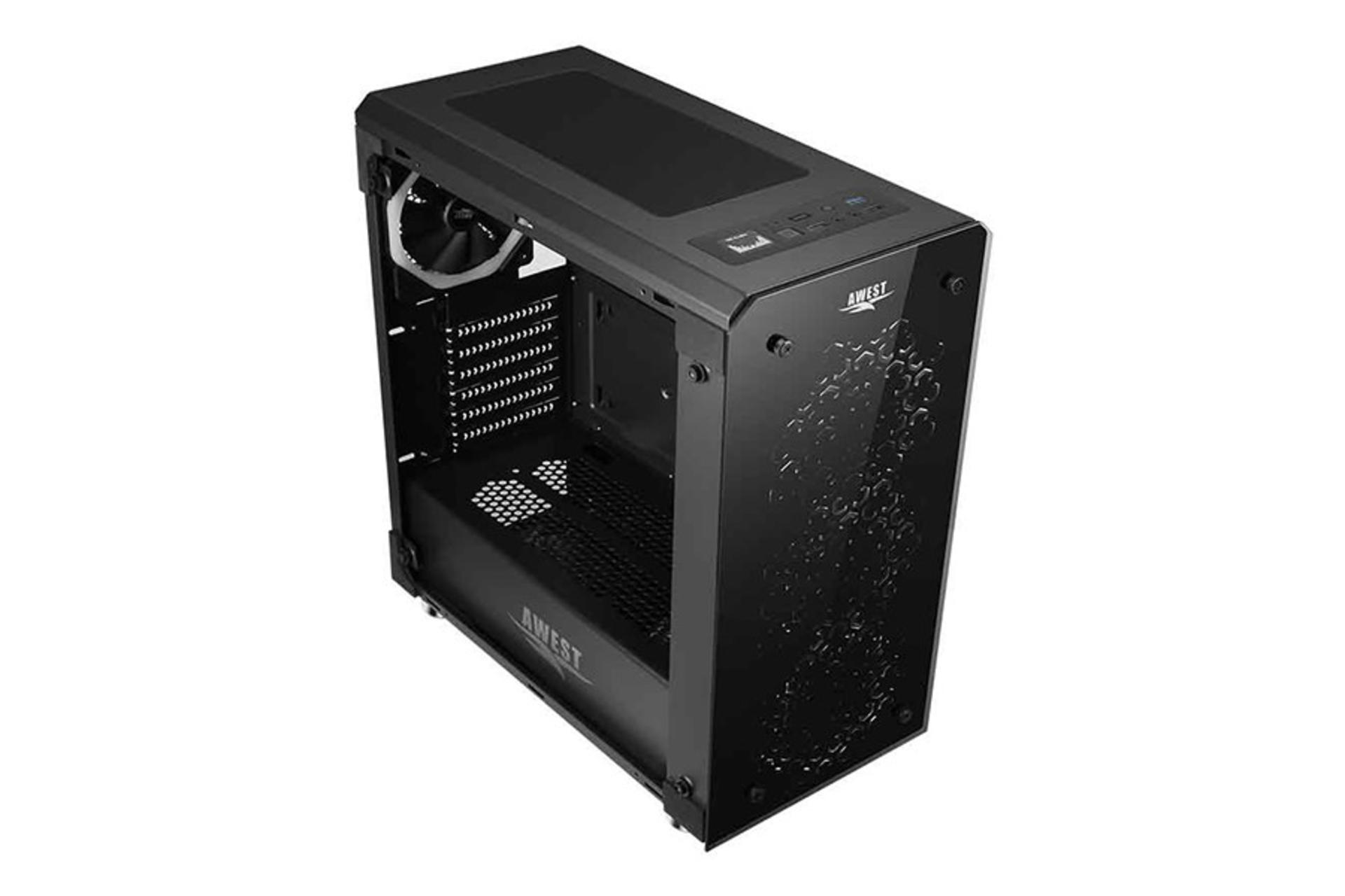 نمای نیم رخ جلو، بالا و داخل سمت چپ کیس کامپیوتر اوست GT-AV07-BG