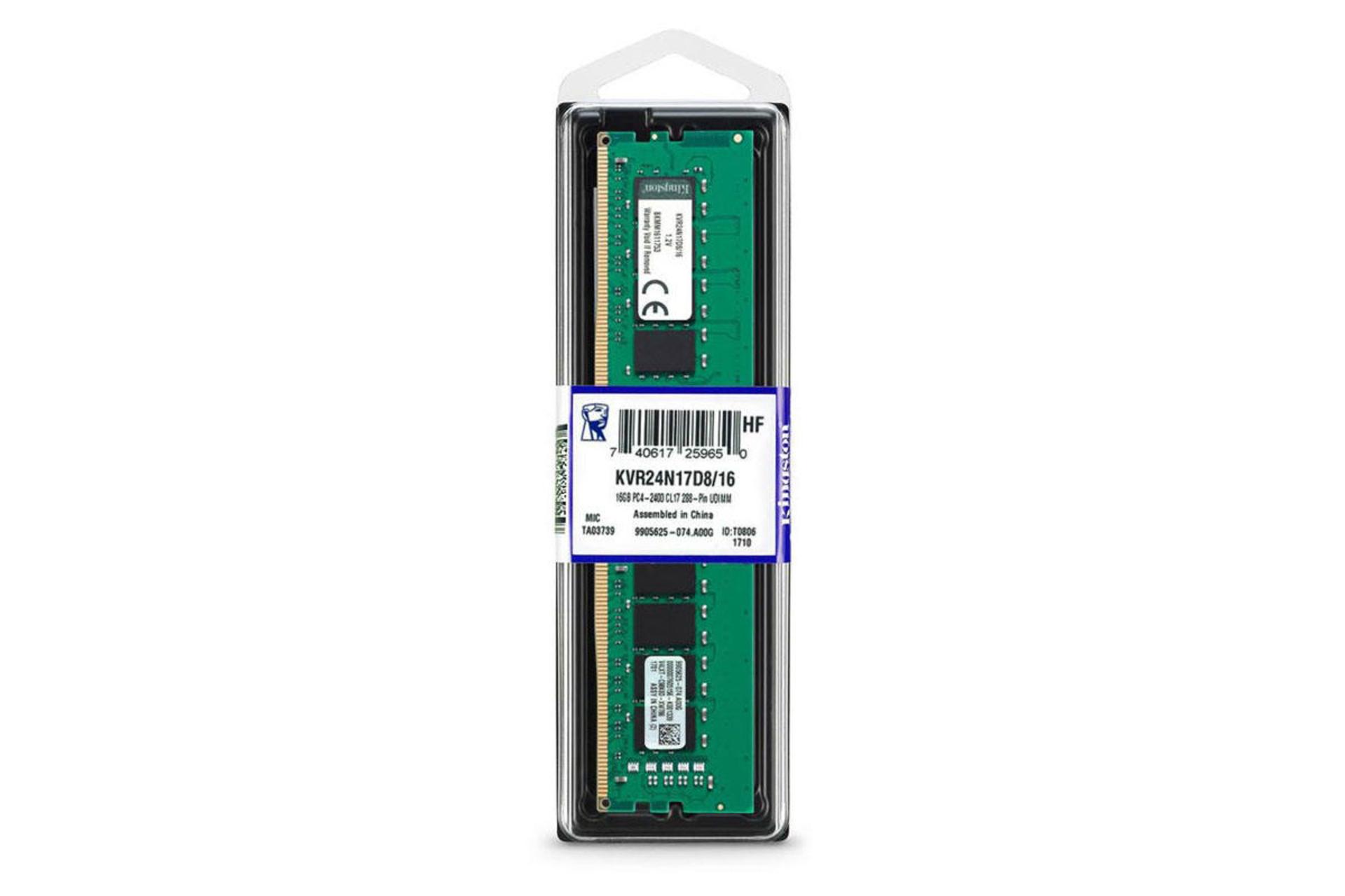 جعبه رم کینگستون KVR24N17D8/16 ValueRAM ظرفیت 16 گیگابایت از نوع DDR4-2400