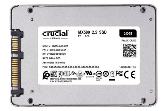 پشت SSD کروشیال Crucial MX500 SATA 2.5 Inch 250GB ظرفیت 250 گیگابایت