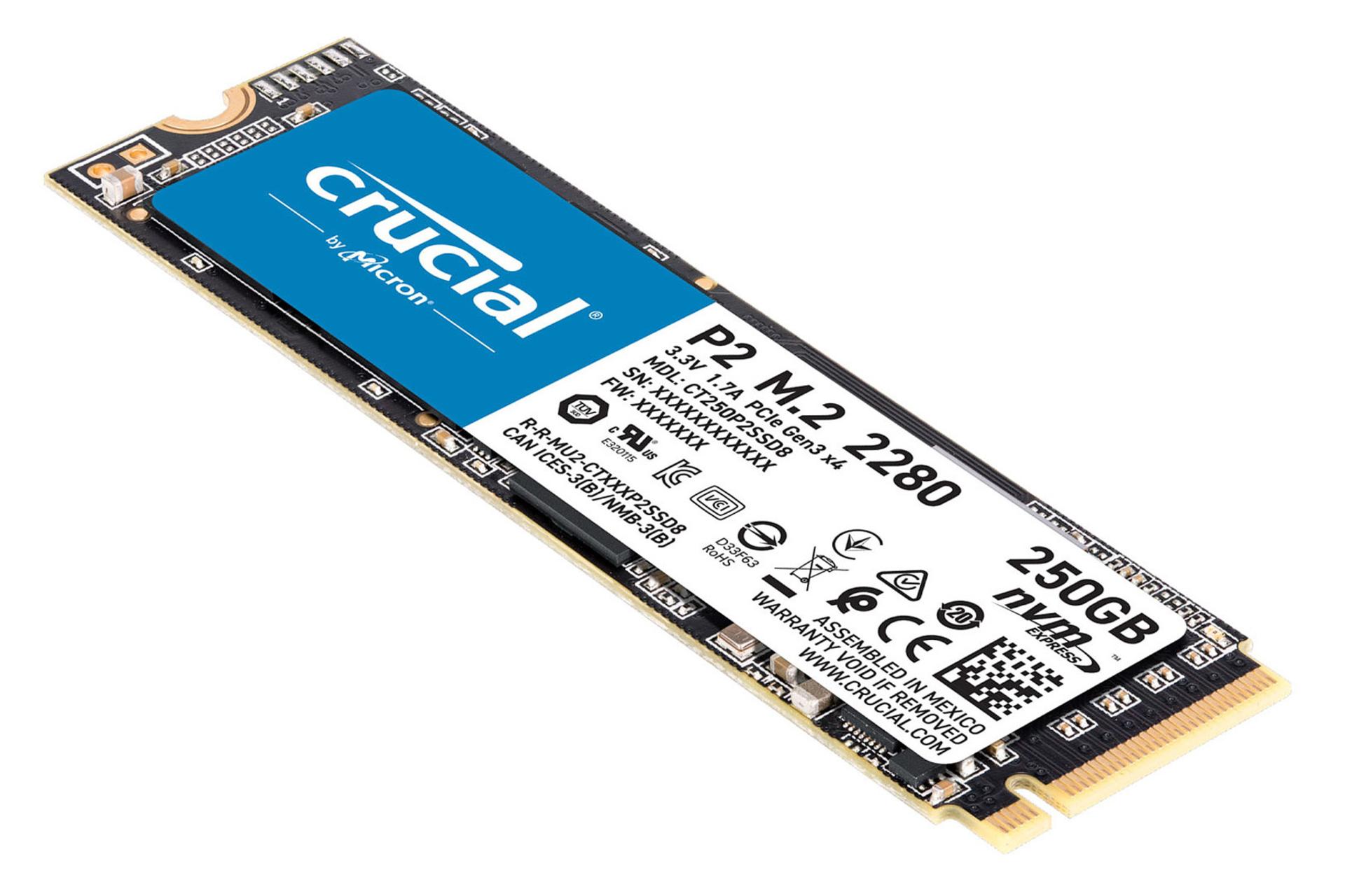 نمای جانبی SSD کروشیال P2 NVMe M.2 ظرفیت 250 گیگابایت