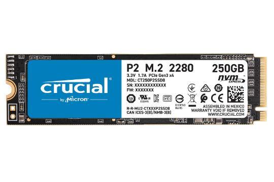 نمای روبرو SSD کروشیال P2 NVMe M.2 ظرفیت 250 گیگابایت