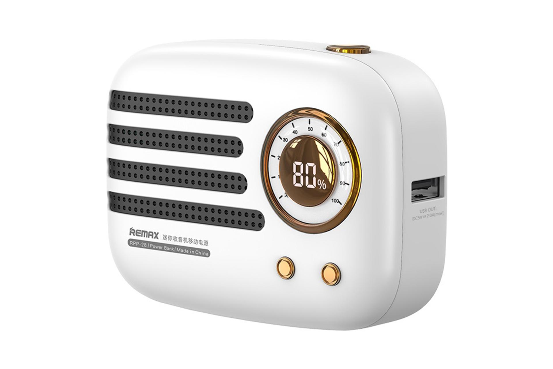 نمای روبرو پاور بانک ریمکس RPP-28 Retro Mini Radio
