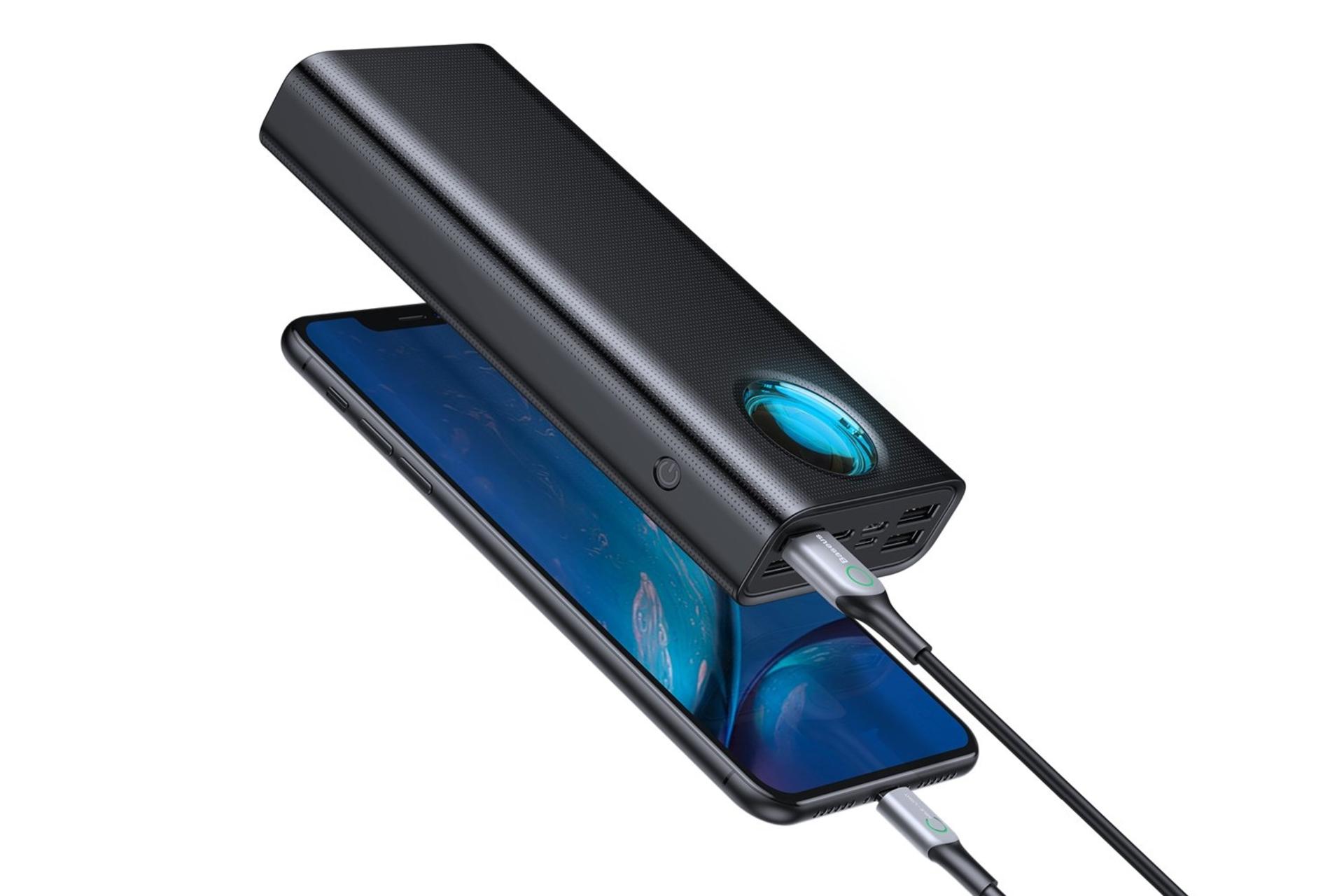 درگاه پاور بانک باسئوس Baseus Amblight BS-30KP303 30000mAh با ظرفیت 30000 میلی‌آمپر ساعت مشکی