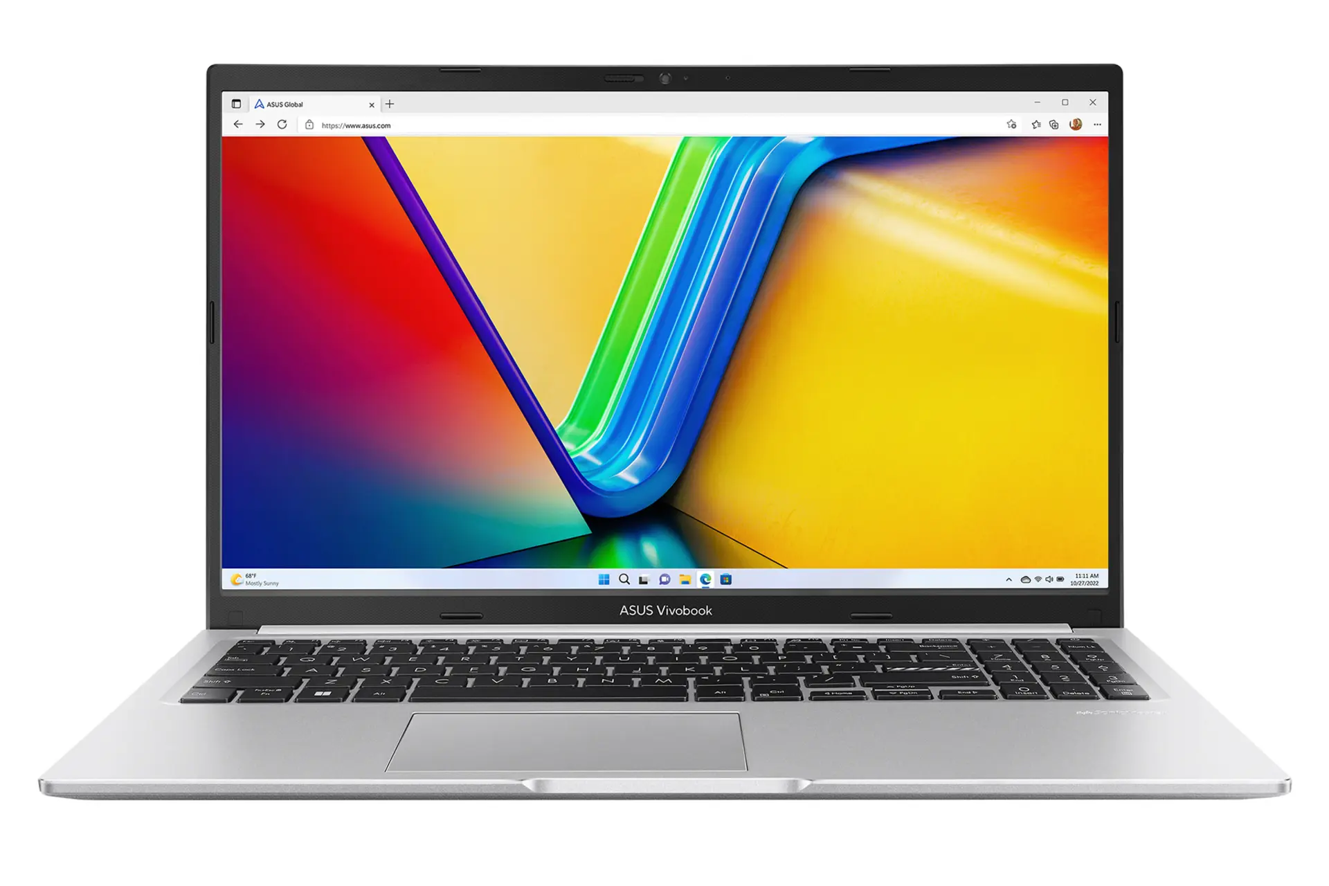نمای جلوی لپ تاپ ایسوس ASUS VivoBook 15 X1502ZA با صفحه نمایش روشن و نمایش کیبورد