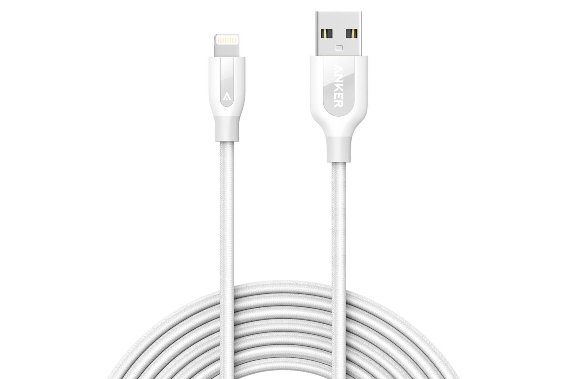 کابل شارژ USB انکر USB به Lightning مدل +A8121 PowerLine با طول 0.9 متر سفید