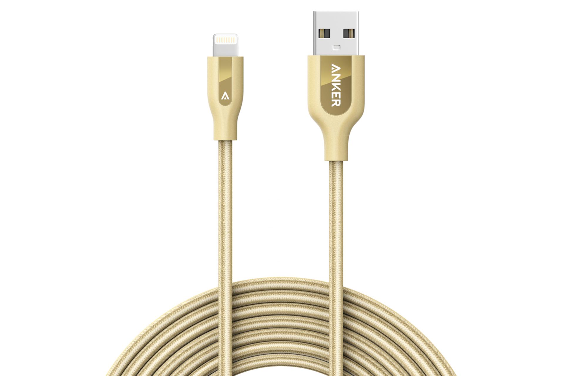 کابل شارژ USB انکر USB به Lightning مدل +A8121 PowerLine با طول 0.9 متر طلایی