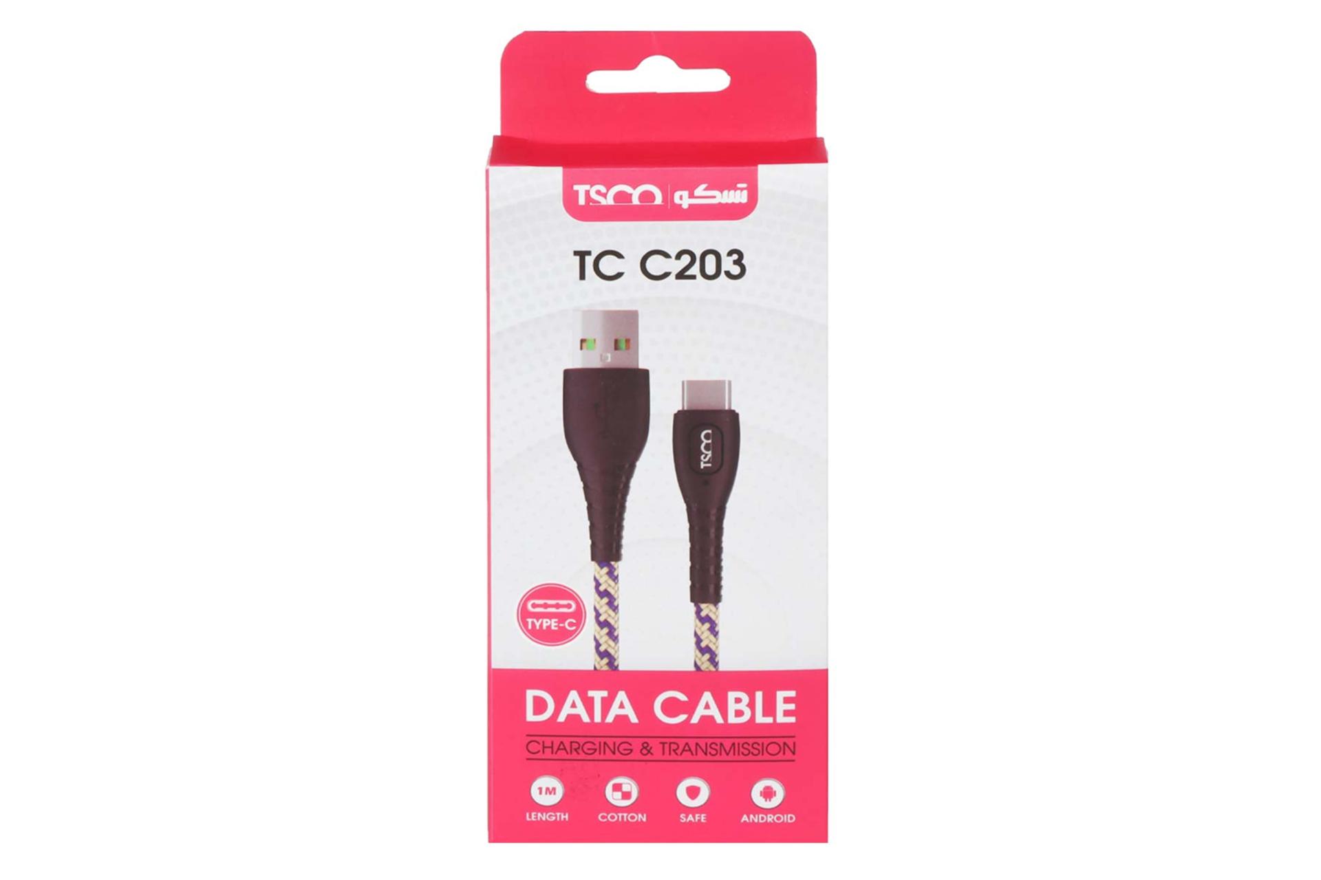 جعبه کابل شارژ USB تسکو USB به Type-C مدل TC C203 با طول 1 متر