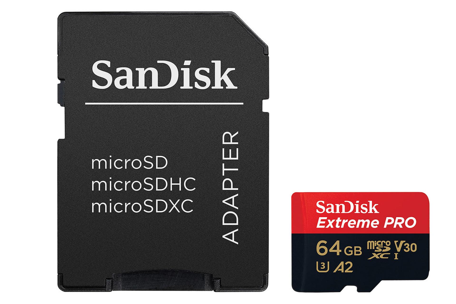 آداپتر سن دیسک microSDXC با ظرفیت 64 گیگابایت مدل Extreme Pro A2