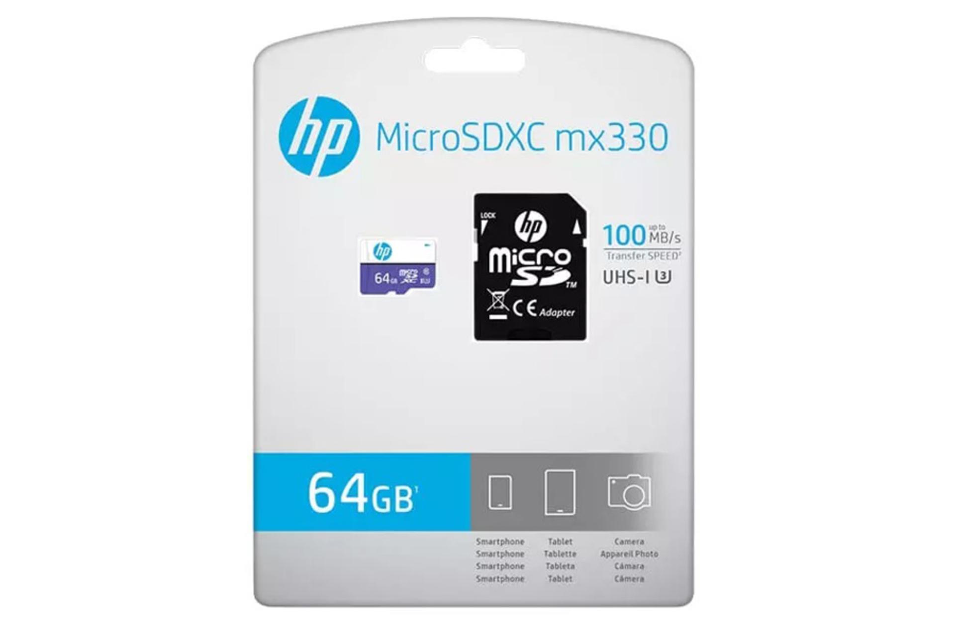 جعبه کارت حافظه اچ پی microSDXC با ظرفیت 64 گیگابایت مدل MX330 کلاس 10