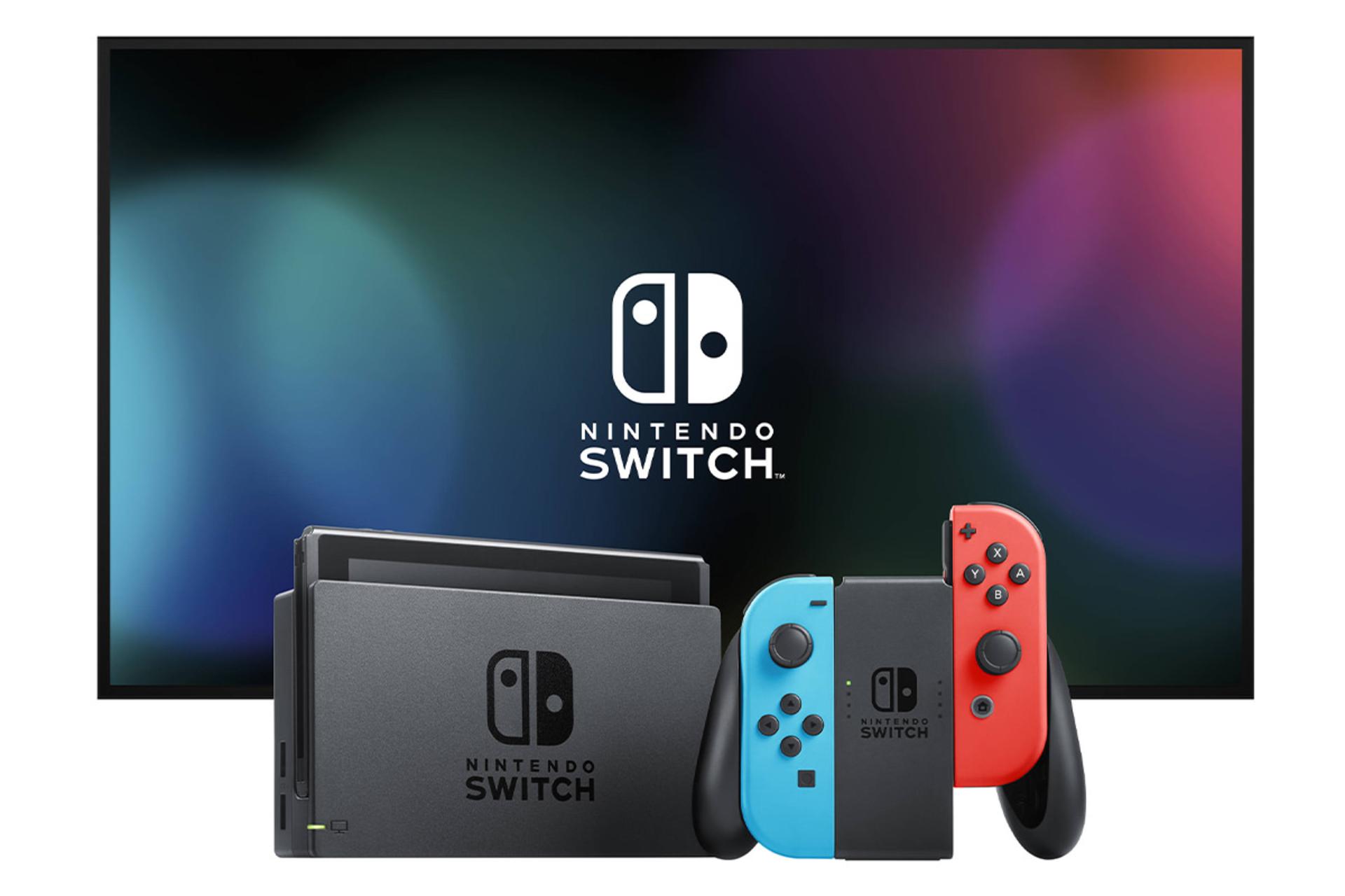 دسته نینتندو سوییچ با جویکان های آبی و قرمز به همراه با داک و خود کنسول / Nintendo Switch