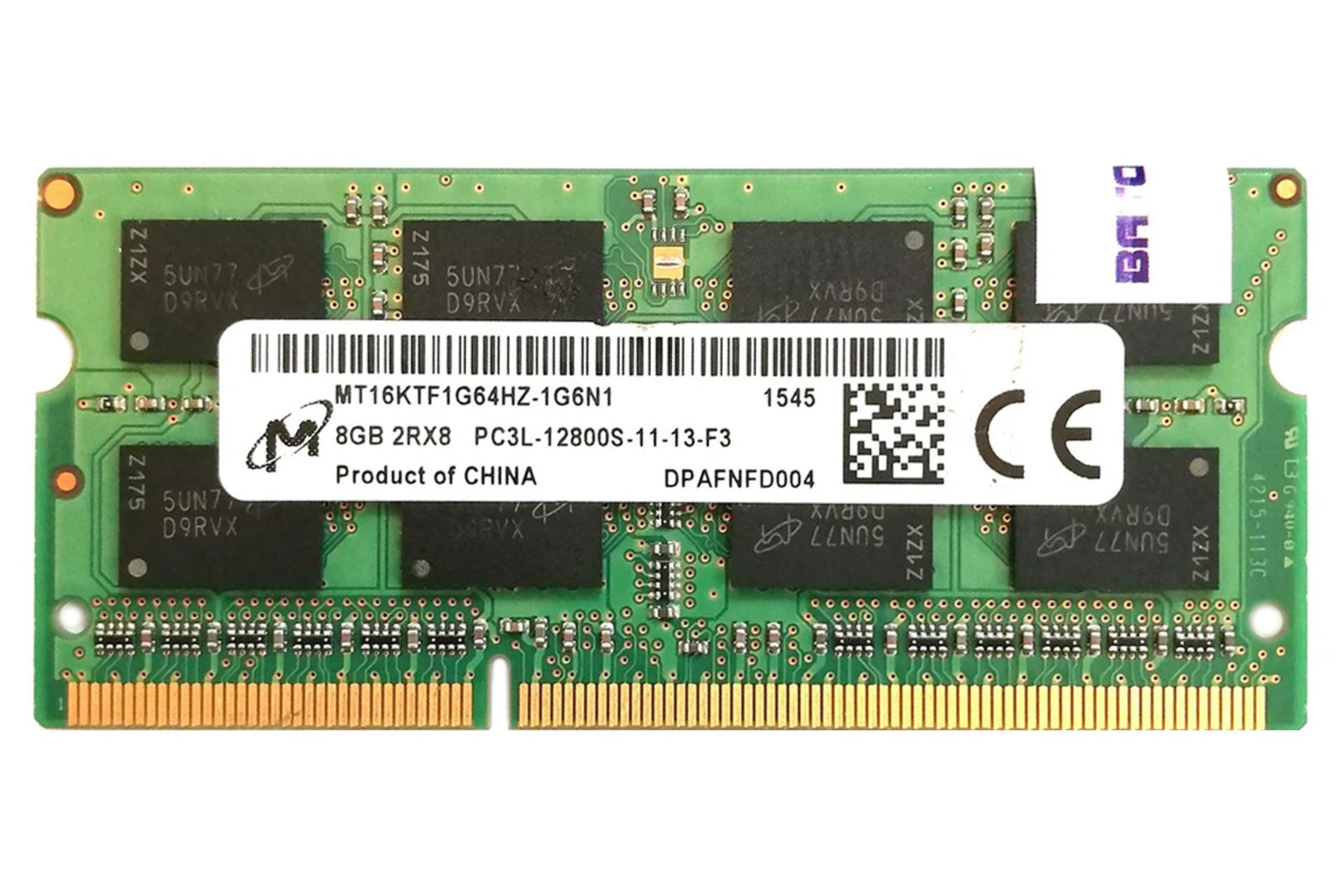 رم مایکرون MT16KTF1G64HZ-1G6N1 ظرفیت 8 گیگابایت از نوع DDR3L-1600