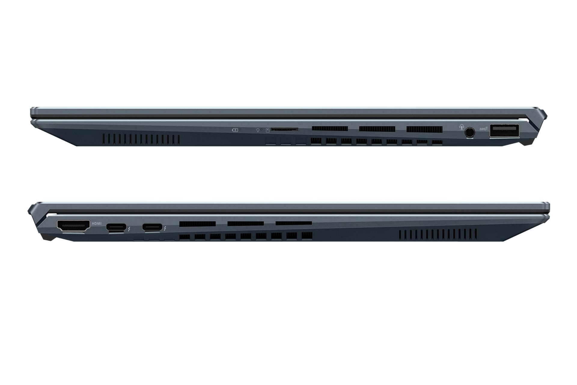 نمای کنار لپ تاپ ایسوس ذن بوک UX5401ZA و نمایش پورت ها