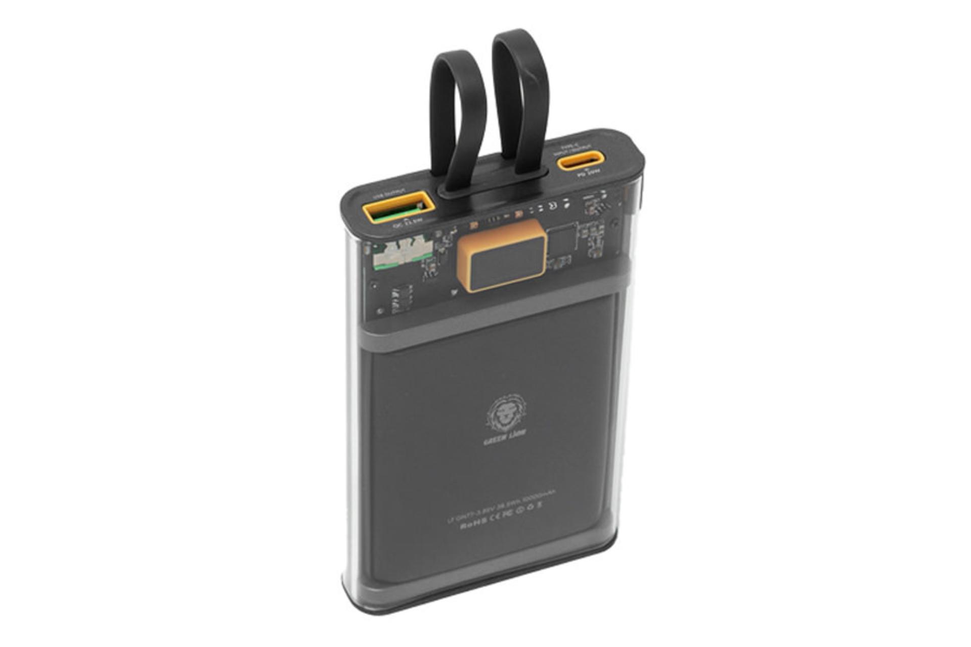 نمای پورت پاوربانک گرین لیون Integrated Transparent با ظرفیت  10000 میلی‌آمپر ساعت