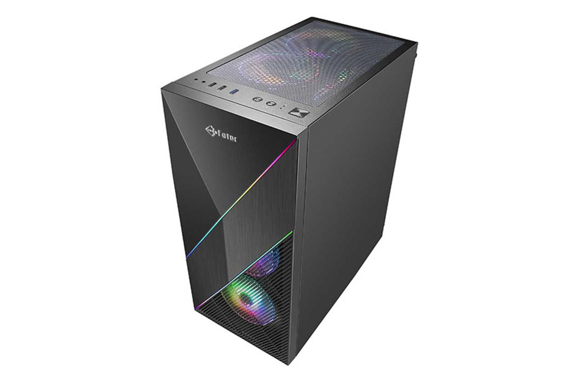 نمای نیم رخ جلو، سمت راست، فیلتر و پورت‌های بالای کیس کامپیوتر فاطر مدل FG-520X