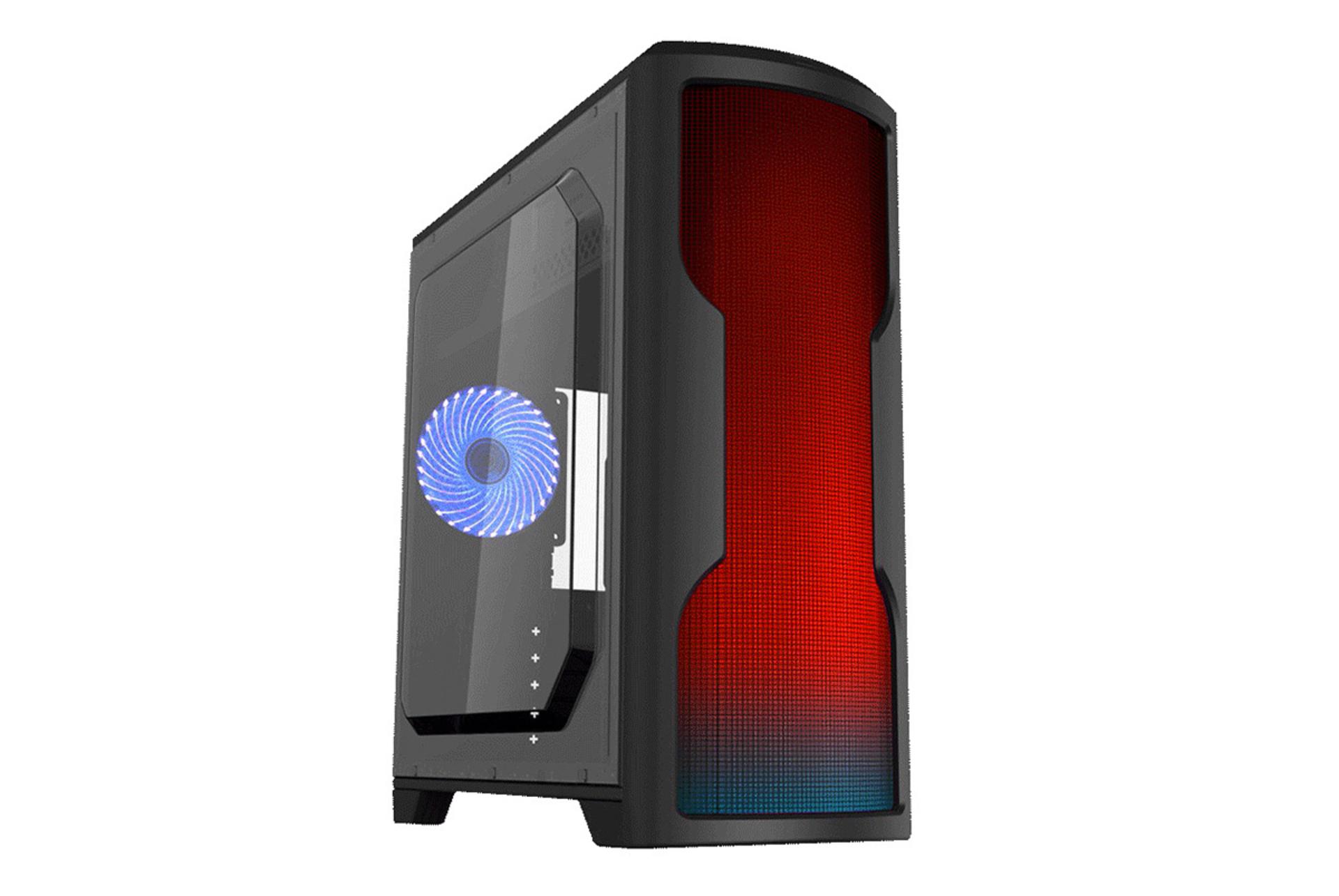 نمای نیم رخ جلو و درب شیشه ای سمت چپ کیس کامپیوتر گیم مکس MATRIX G562